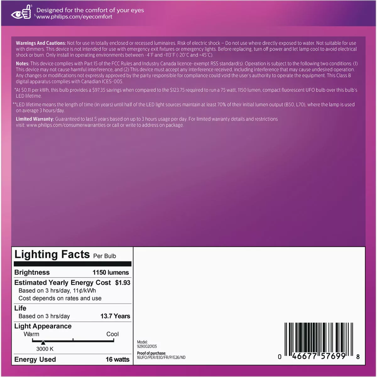 Philips 75W Equivalent Bright White Wide Surface Medium LED Floodlight Light Bulb - photo 5