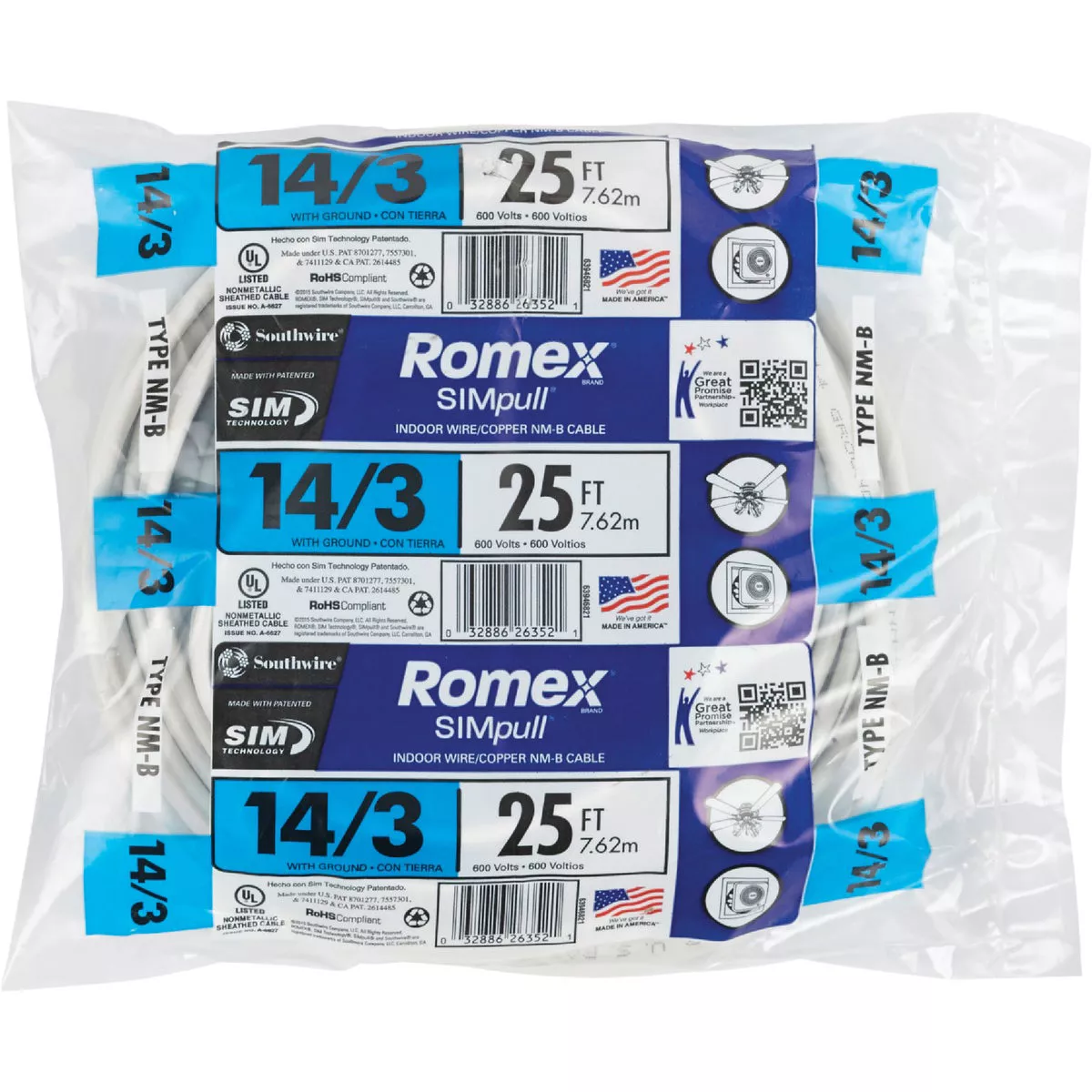 Romex 25 Ft. 14/3 Solid Blue NMW/G Electrical Wire - photo 2