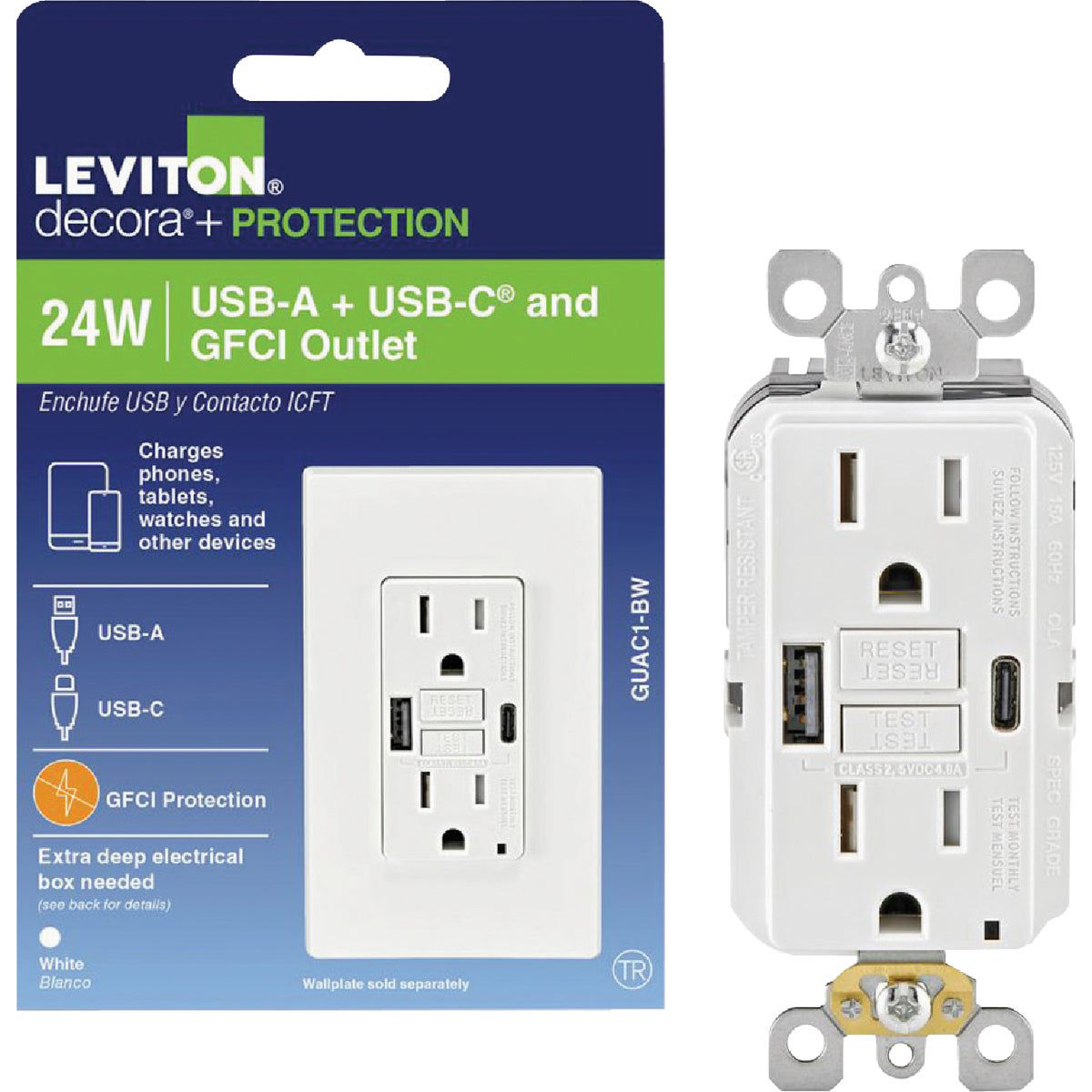 Leviton SmartlockPro White 2-Port USB Charging Outlet with 5-15R Self ...