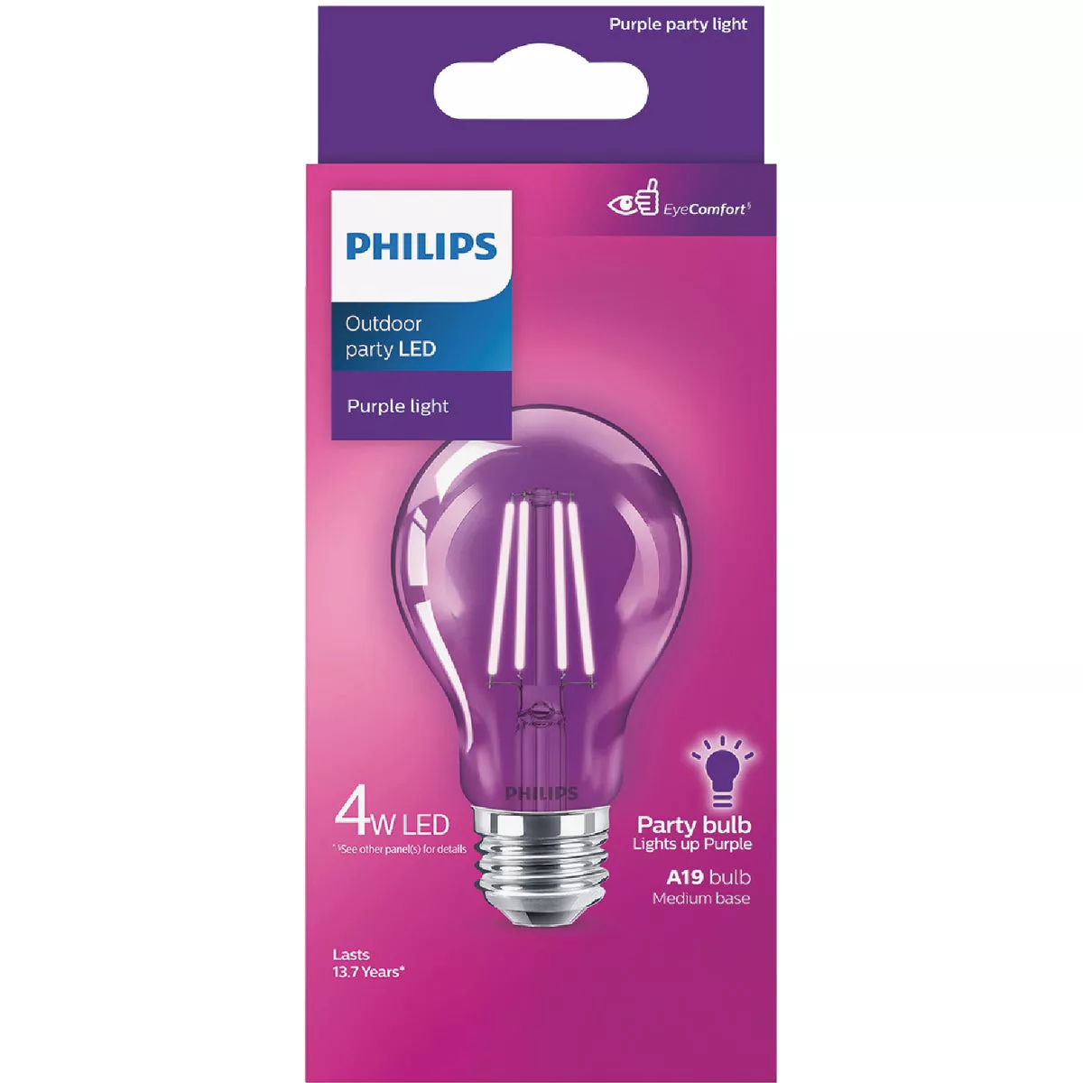 Philips Purple A19 Medium 4W Indoor/Outdoor LED Decorative Party Light Bulb - photo 2