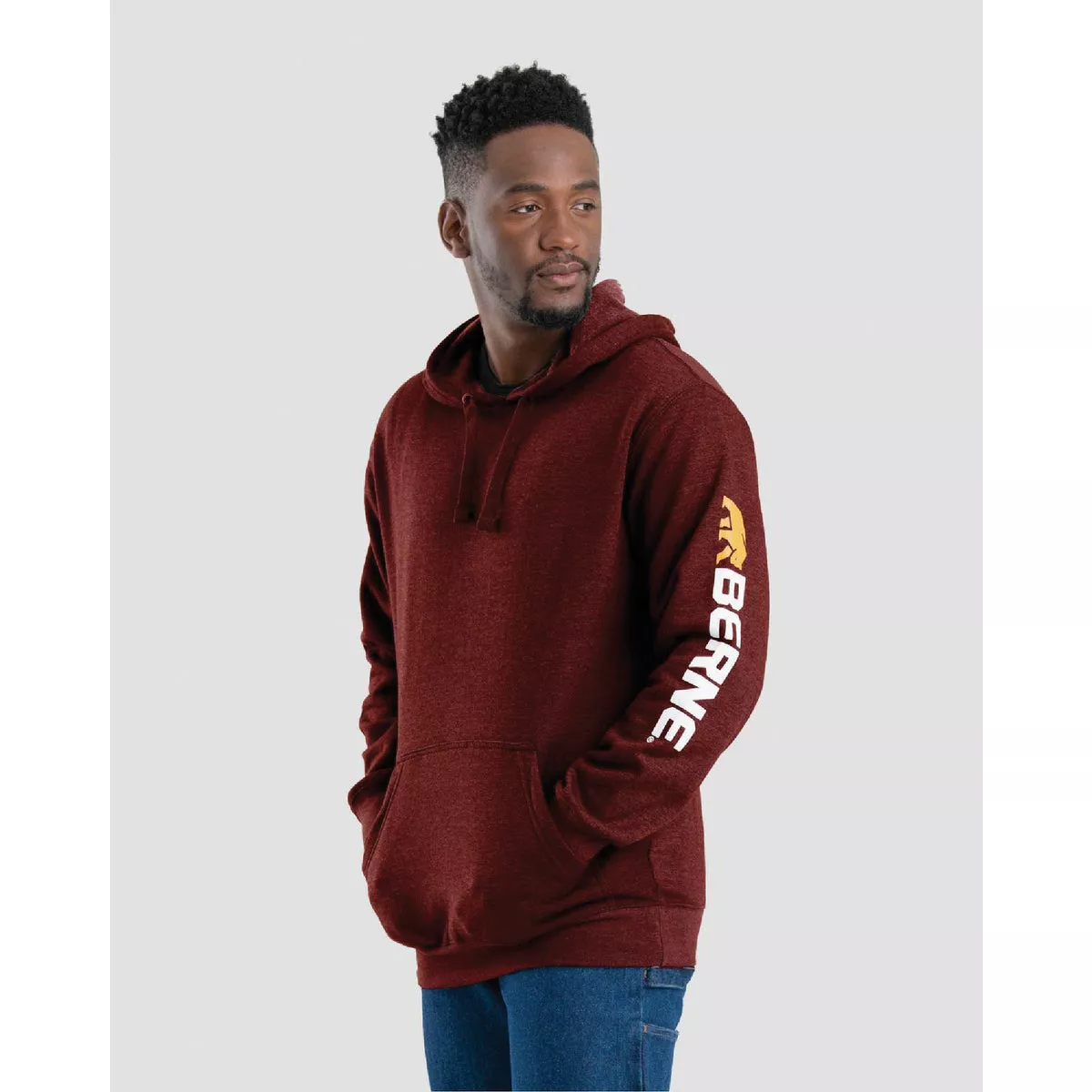 Berne Men's Large Regular Brick Signature Sleeve Hooded Pullover