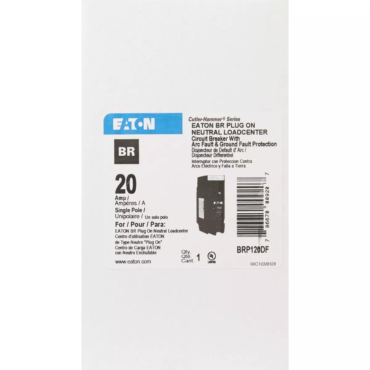 Eaton BR 20A Single-Pole AFCI/GFCI Circuit Breaker - photo 2