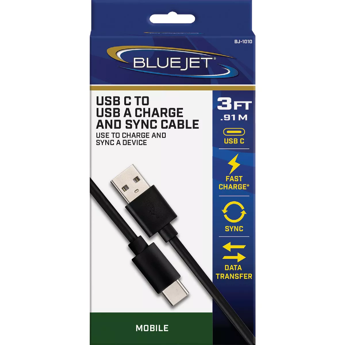 Blue Jet 3 Ft. Black Type-C USB to Type-A USB Charging & Sync Cable - photo 2