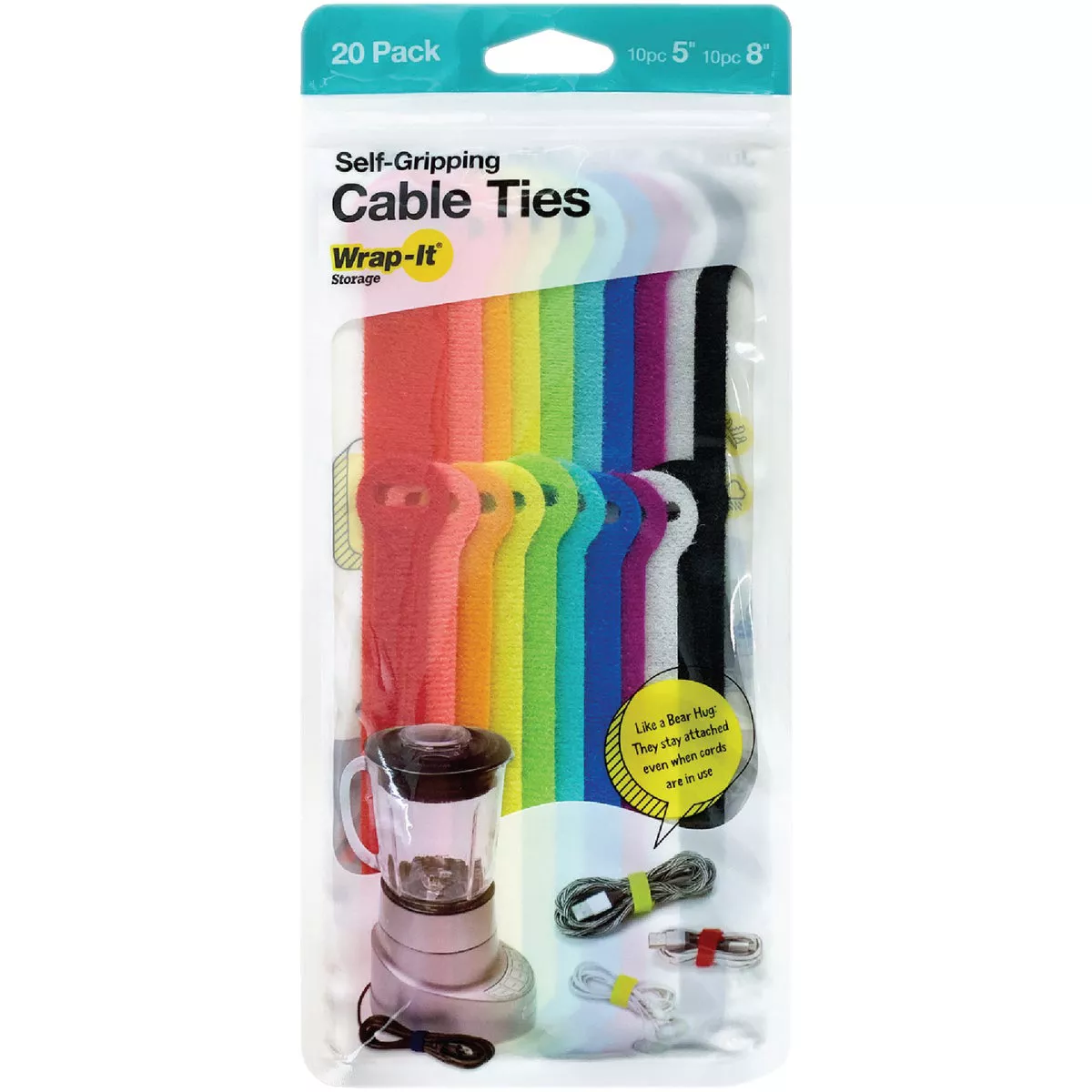 Wrap-It Storage 5 In. & 8 In. Multi-Color Self-Gripping Cable Ties (20-Pack) - photo 2