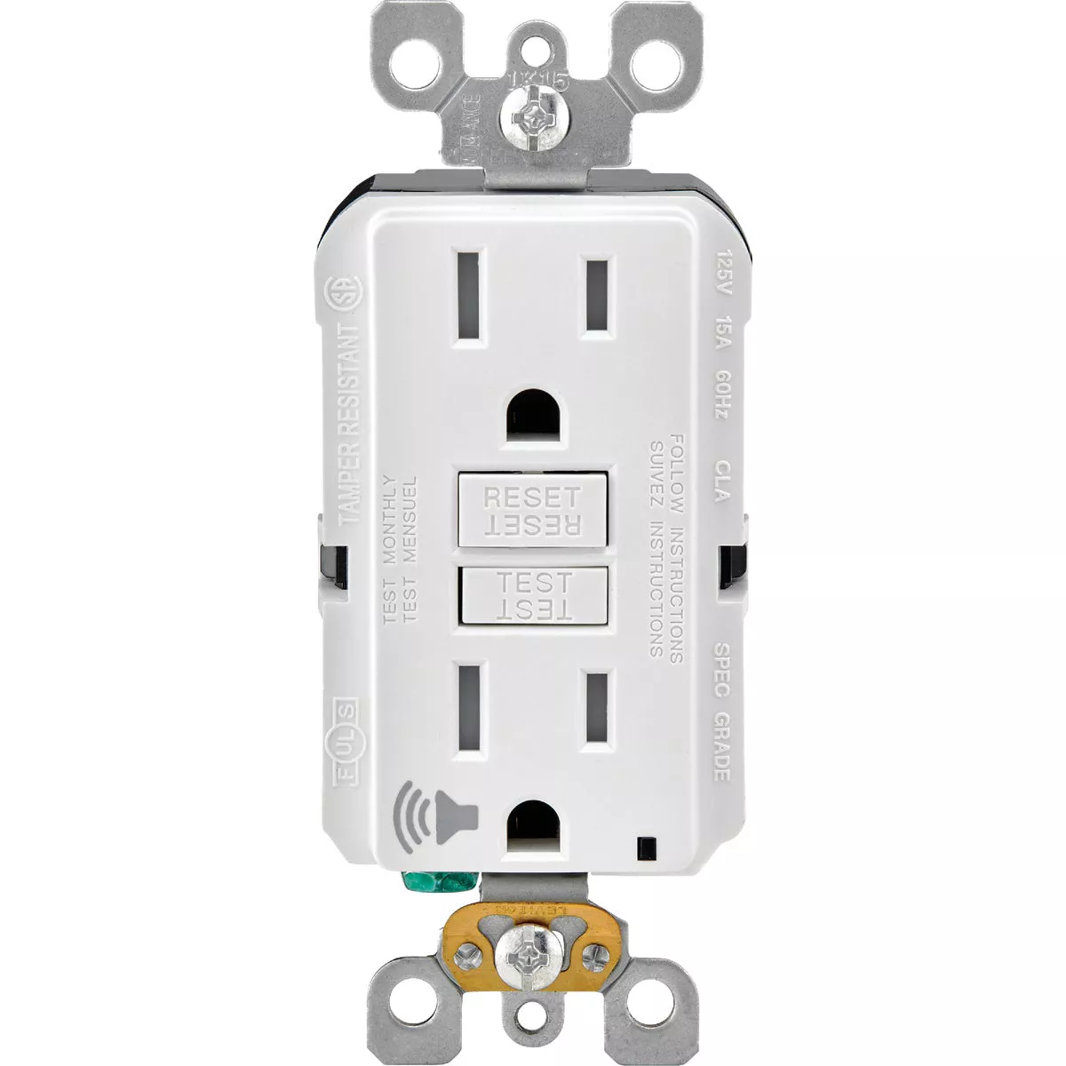 Leviton SmartLockPro Audible Trip Alert 15A White Residential Grade 5-15R Self-Test GFCI Outlet