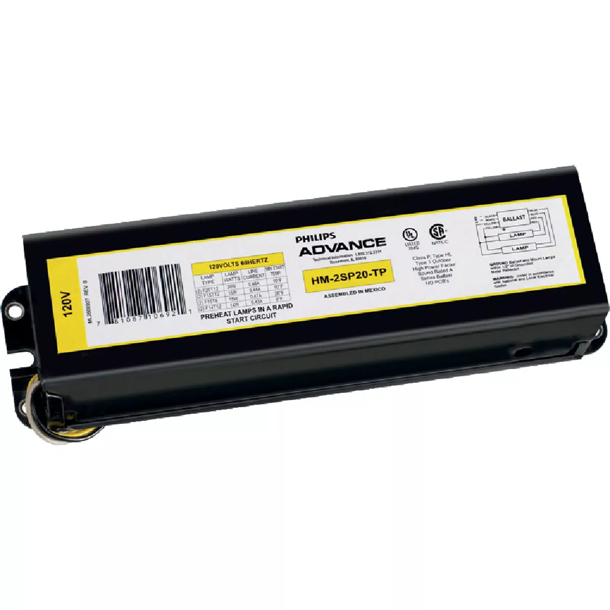 Philips Advance Trigger Start 15W/20W 120V 2 Lamp Magnetic Ballast