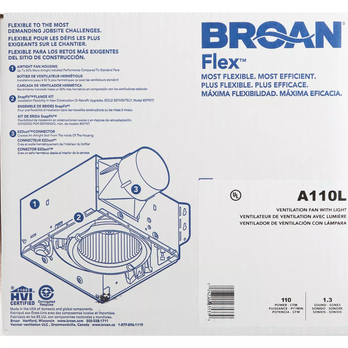 Broan-NuTone 110 CFM 1.3 Sones 120V Bath Exhaust Fan with Light - photo 3