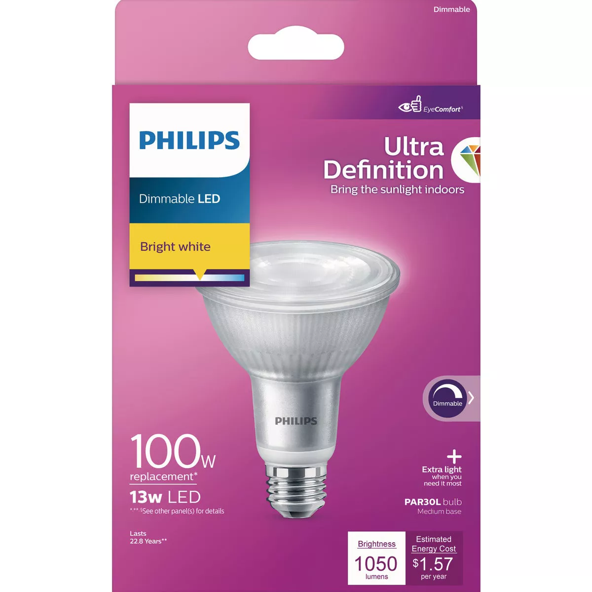 Philips Ultra Definition 100W Equivalent Bright White PAR30L Medium Dimmable LED Floodlight Light Bulb - photo 2