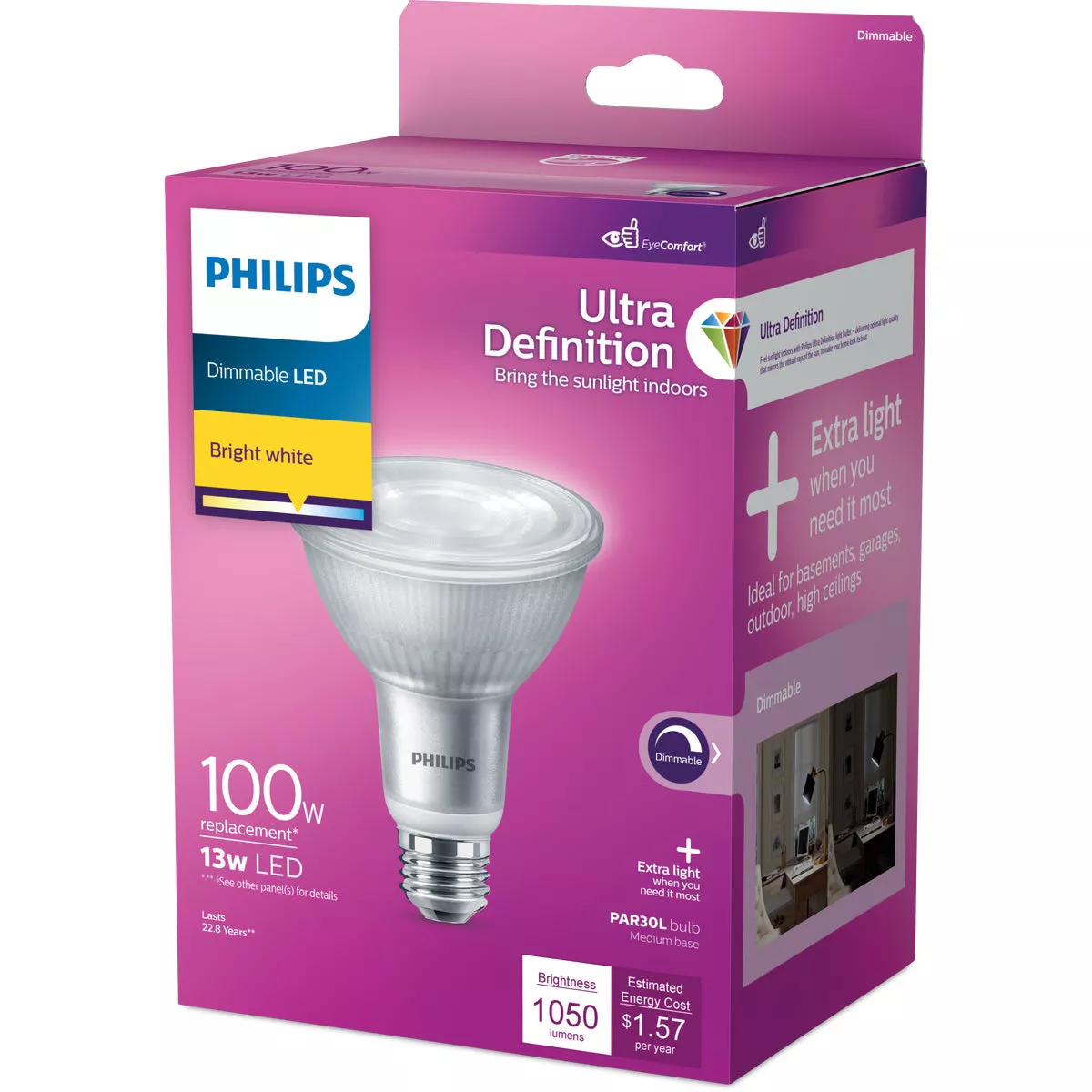 Philips Ultra Definition 100W Equivalent Bright White PAR30L Medium Dimmable LED Floodlight Light Bulb - photo 4