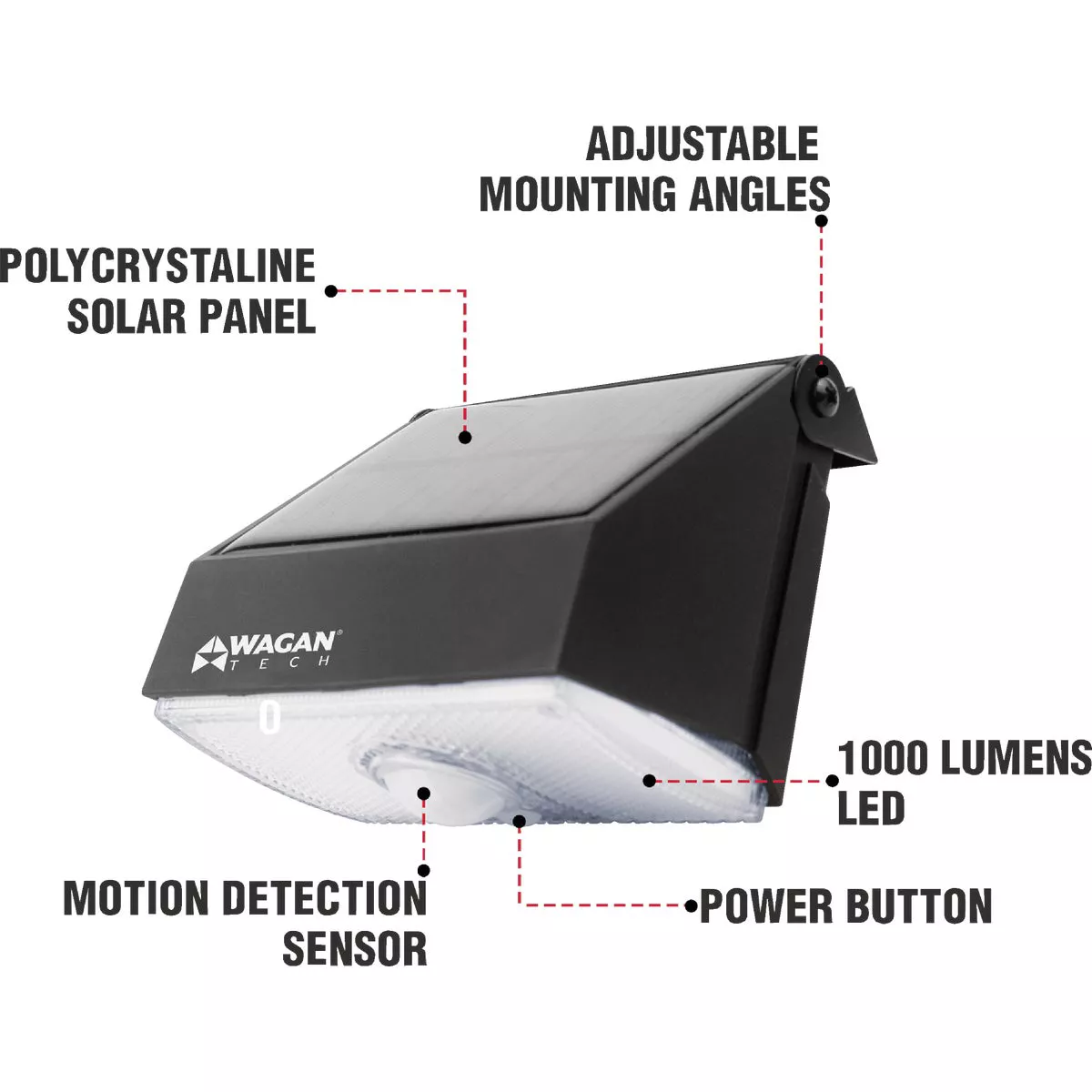 Wagan Tech Black Motion Activated Dusk To Dawn 1000 Lm. Solar Wall Light - photo 3