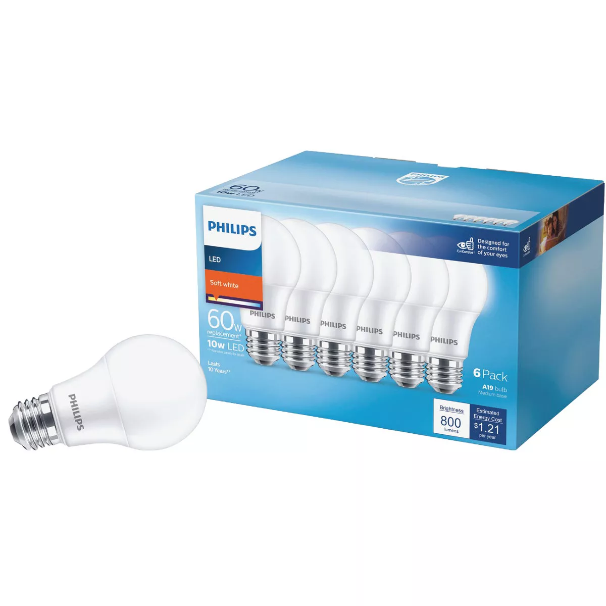 Philips 60W Equivalent Soft White A19 Medium LED Light Bulb (6-Pack)