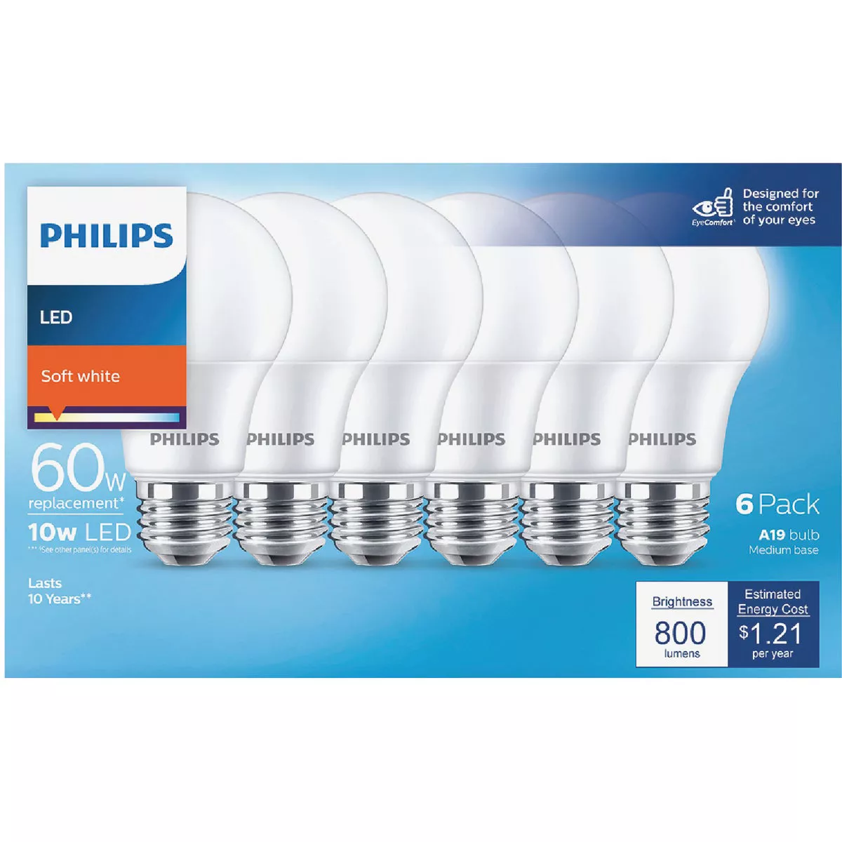 Philips 60W Equivalent Soft White A19 Medium LED Light Bulb (6-Pack) - photo 2