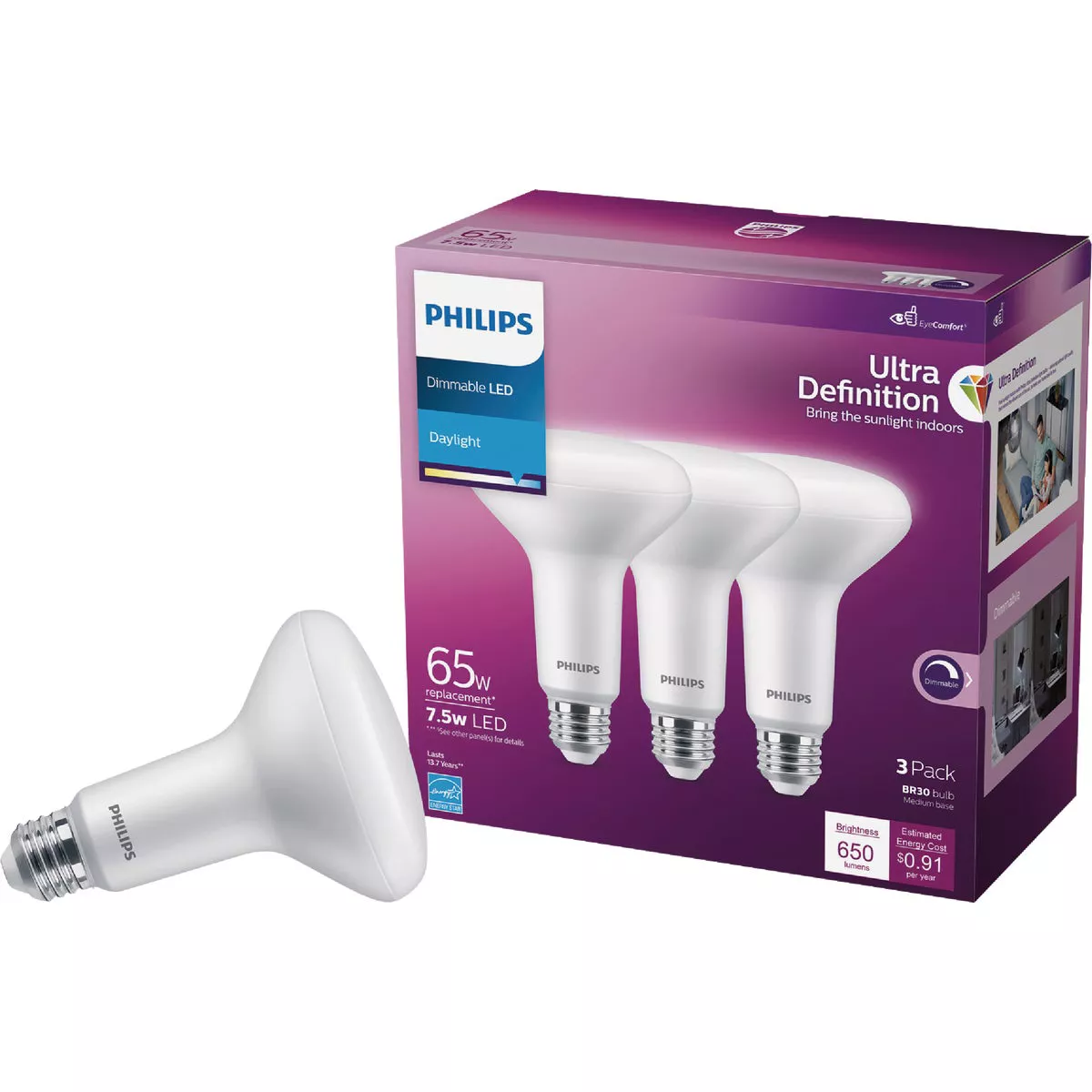 Philips Ultra Definition 65W Equivalent BR30 Medium Daylight LED Floodlight Light Bulb (3-Pack) - photo 7