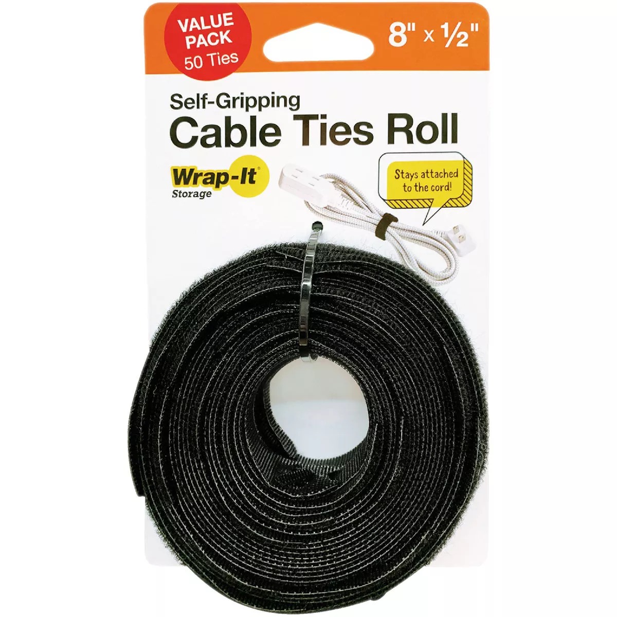 Wrap-It Storage 8 In. Black Self-Gripping Cable Tie Roll (50-Pack) - photo 2