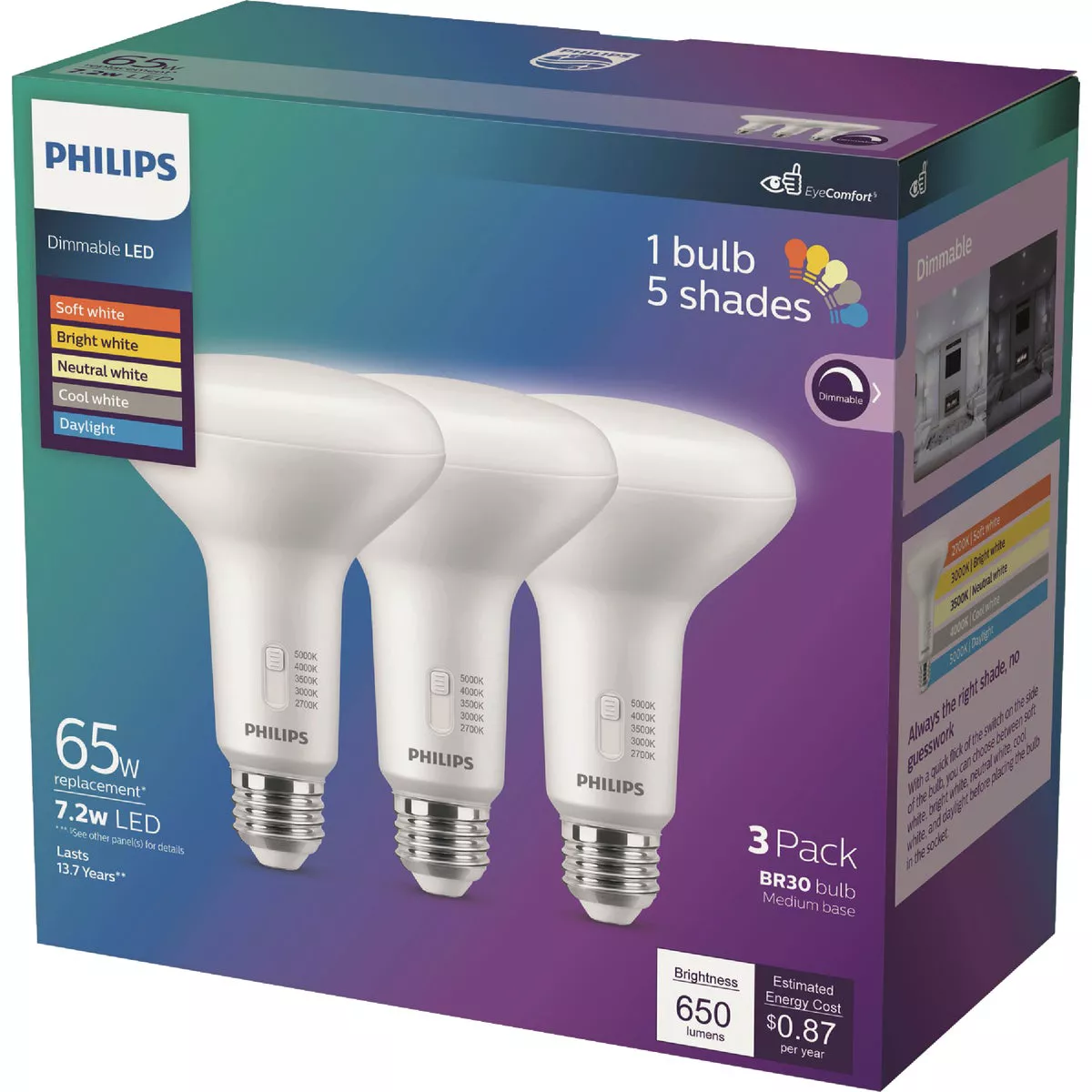 Philips 65W Equivalent 5CCT BR30 Medium Dimmable LED Floodlight Light ...