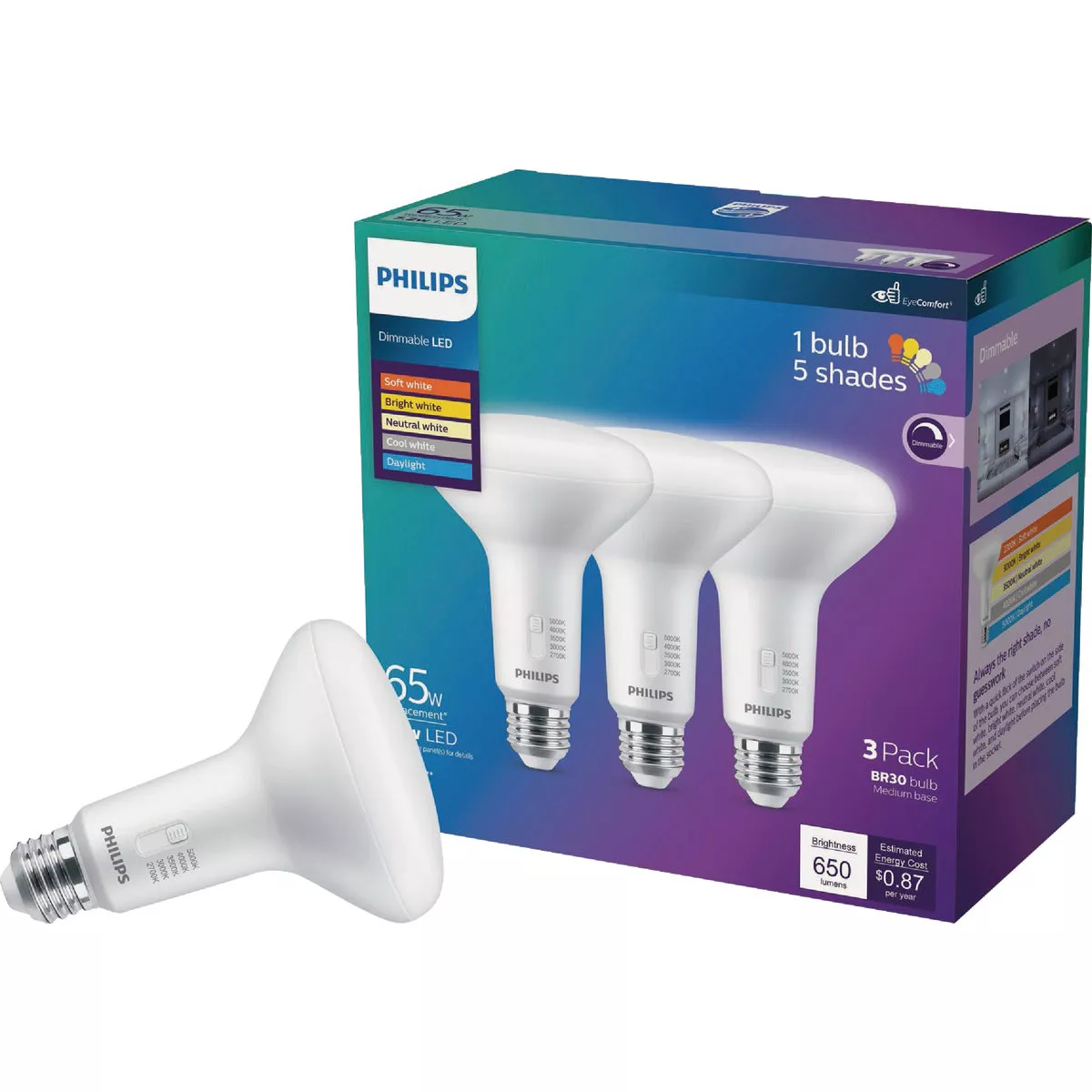 Philips 65W Equivalent 5CCT BR30 Medium Dimmable LED Floodlight Light ...