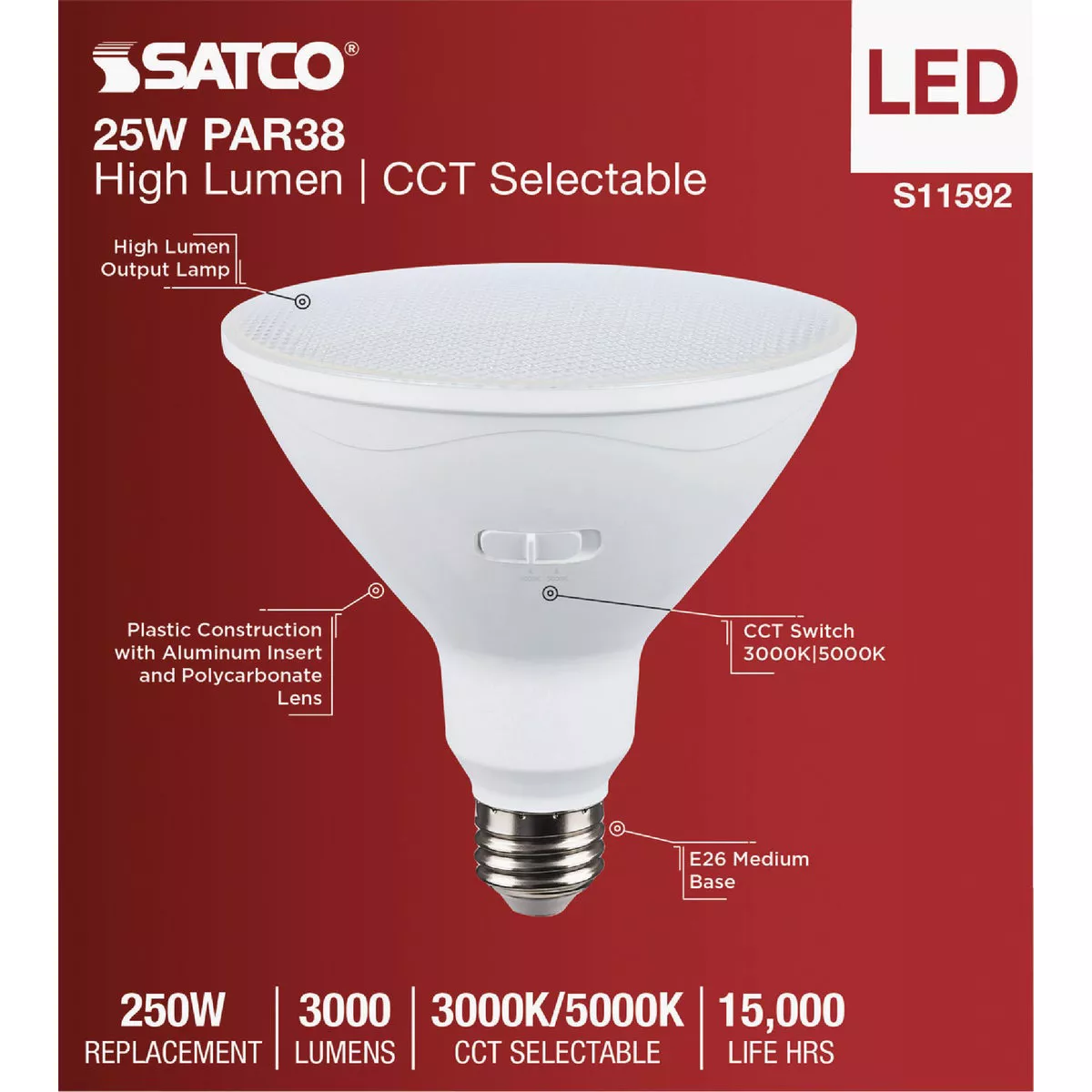 Satco 250W Equivalent PAR38 Medium Base CCT Selectable LED Light Bulb - photo 2
