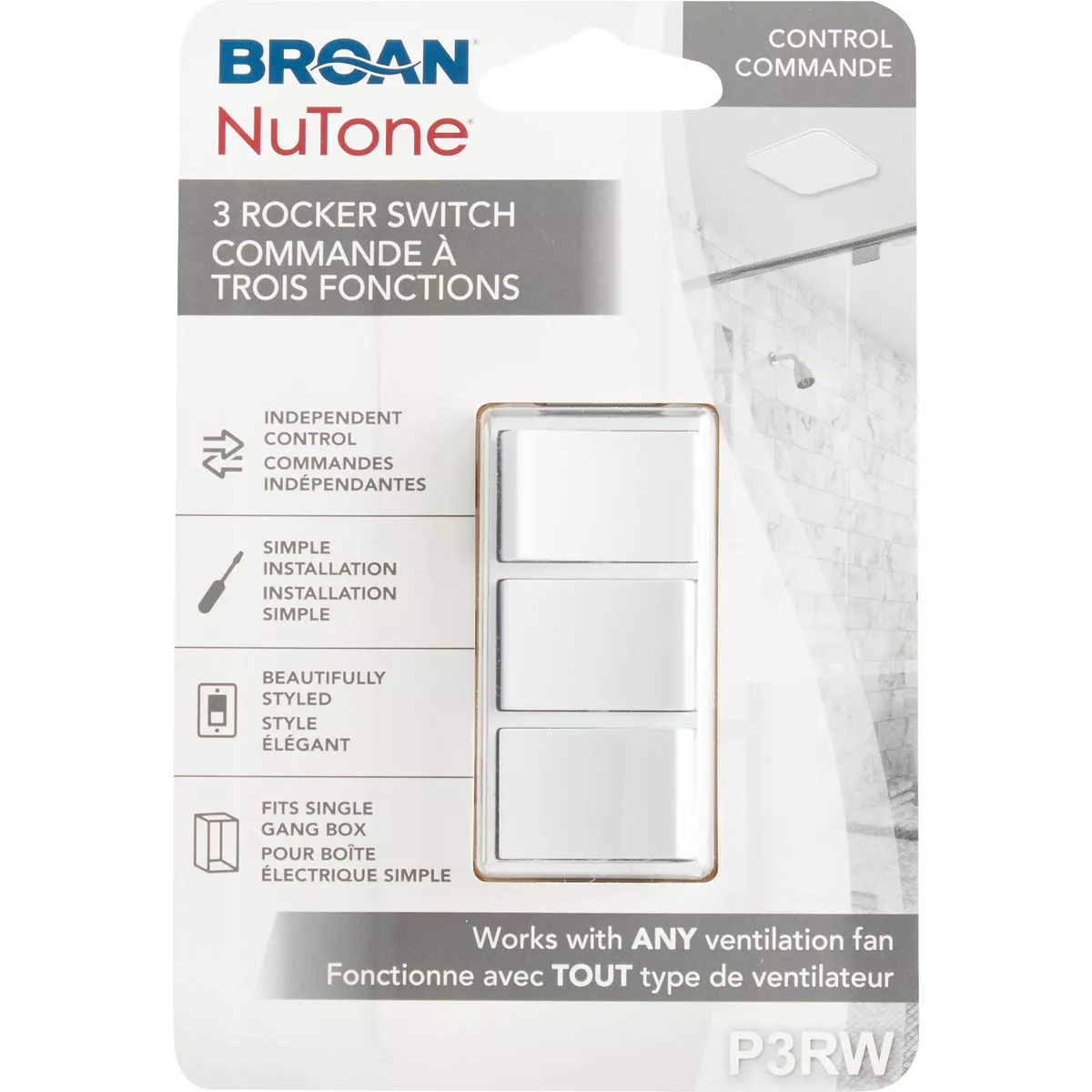 Broan-NuTone 3-Function 15A 120V White Rocker Switch for Bathroom Exhaust Fan - photo 2