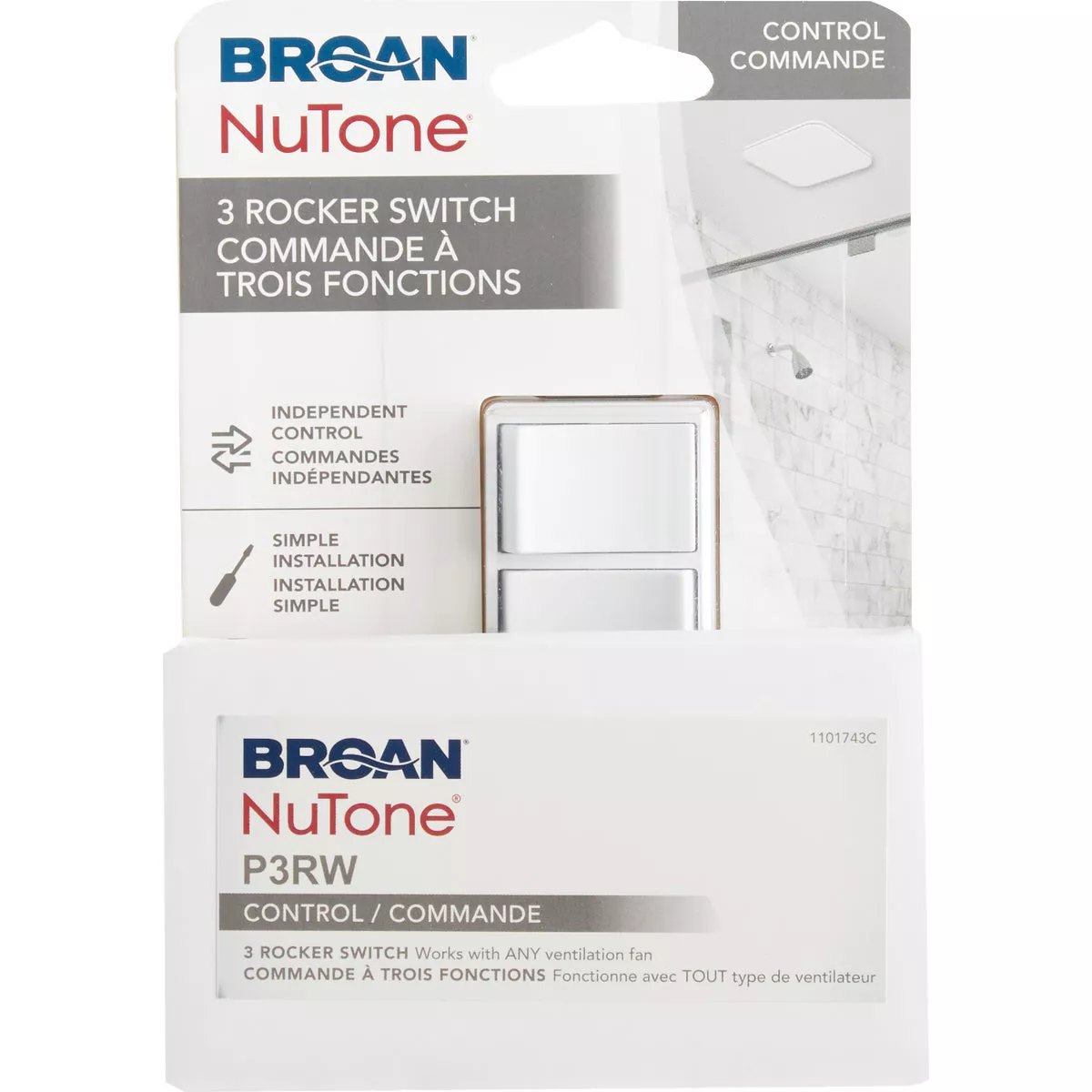 Broan-NuTone 3-Function 15A 120V White Rocker Switch for Bathroom Exhaust Fan - photo 4