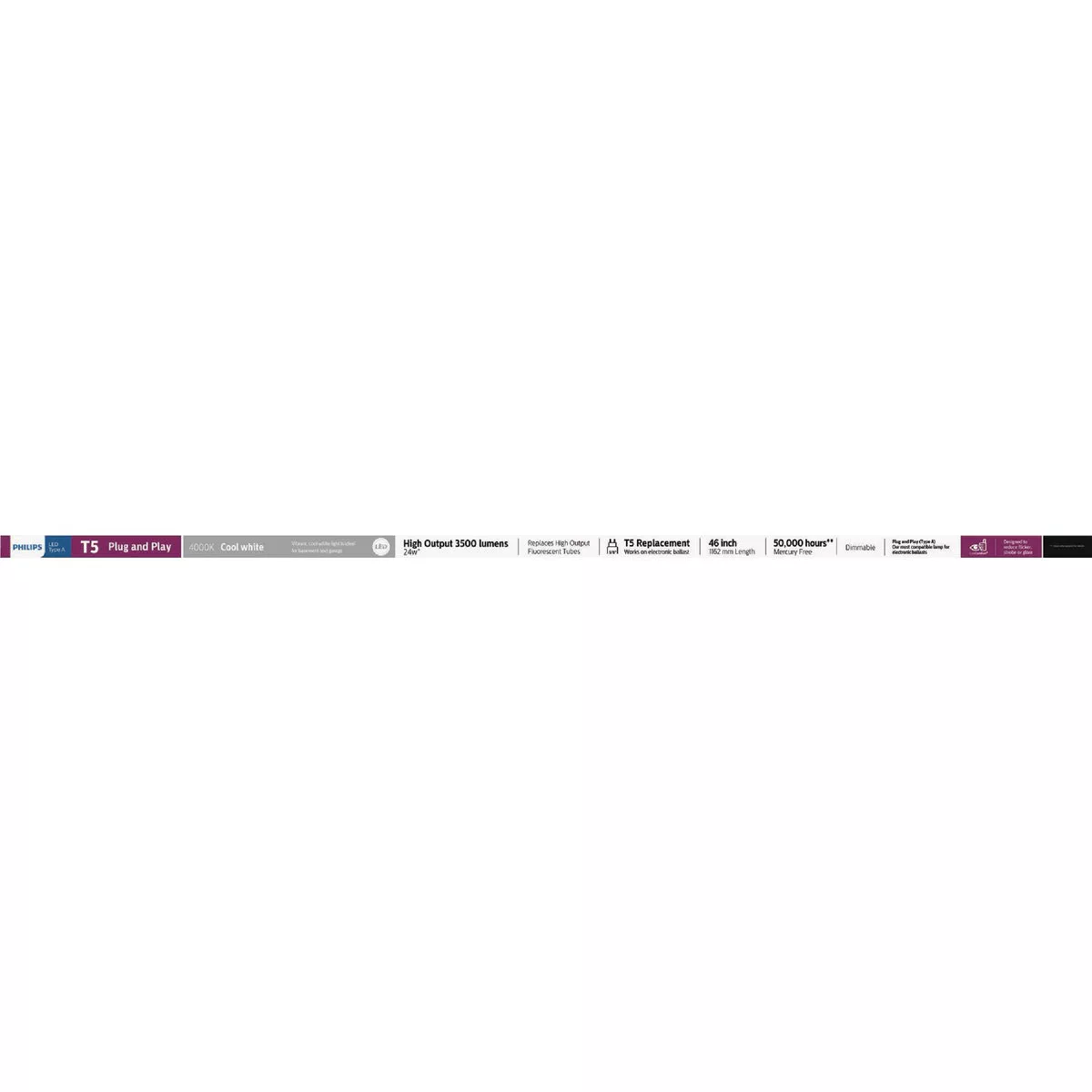 Philips InstantFit 54W Equivalent 46 In. Cool White T5 Type A LED Tube Light Bulb - photo 2