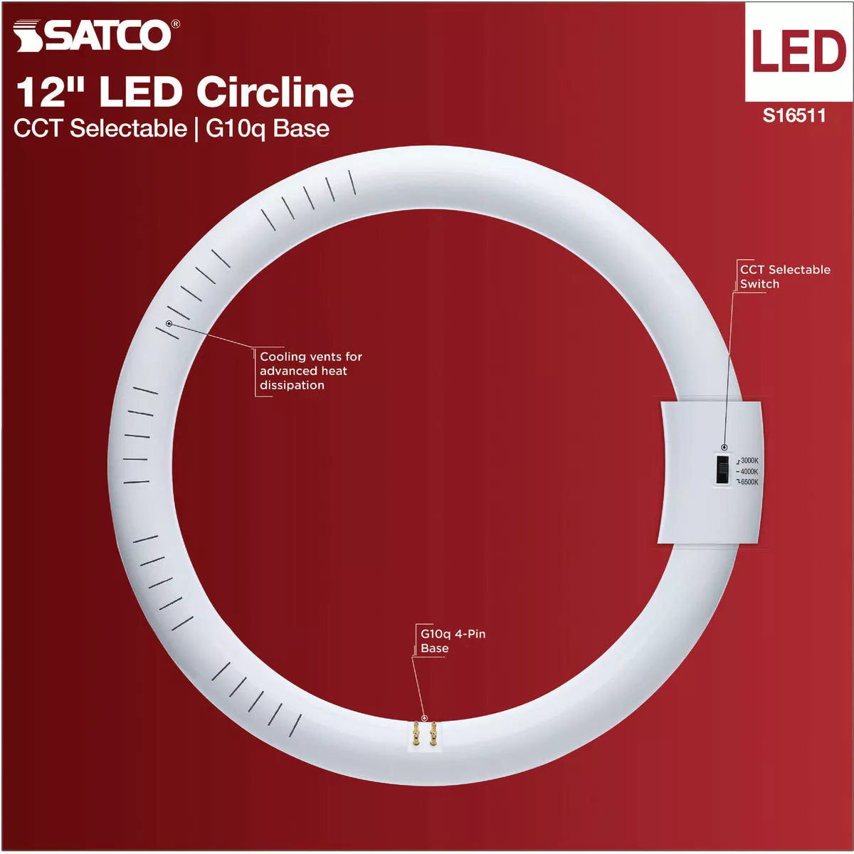 Satco 32W Equivalent 12 In. CCT-Selectable T9 Circline LED Tube Light Bulb - photo 3