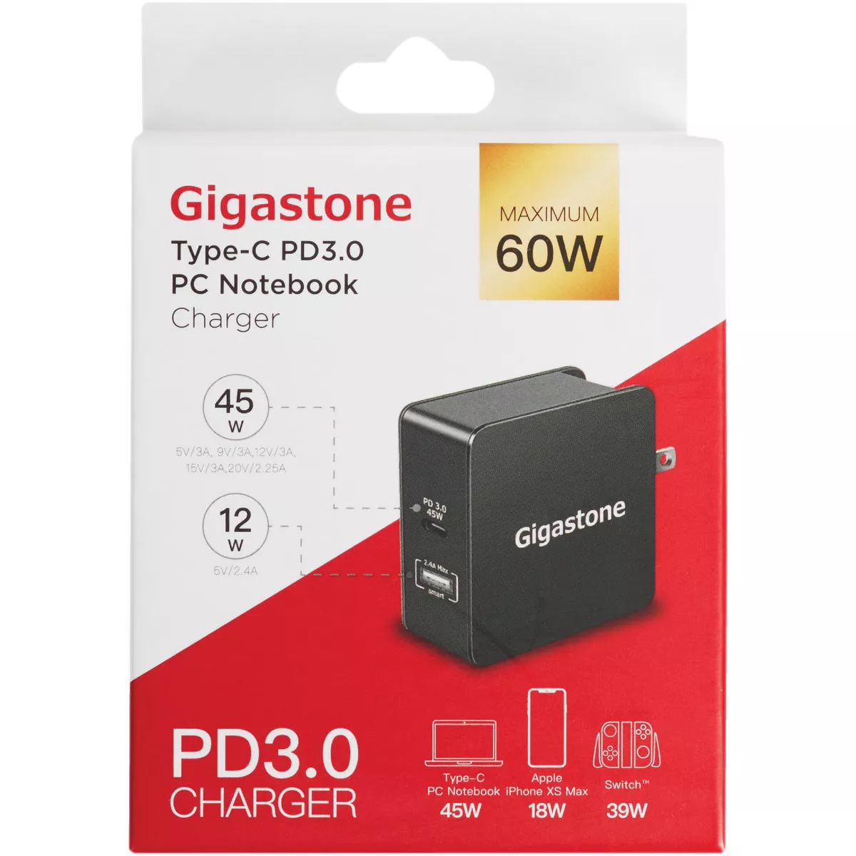 Gigastone Type-A & Type-C PD3.0 Black PC Notebook Wall Charger - photo 2