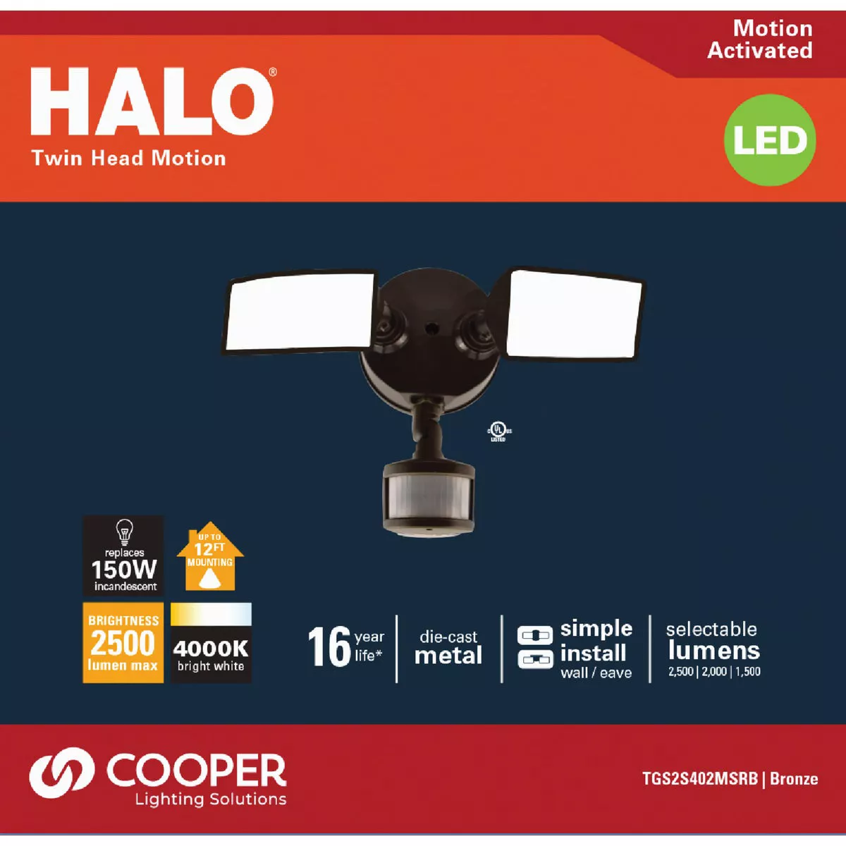 Halo Lumen Selectable Bronze Square Head Motion Activated LED Floodlight Fixture - photo 2