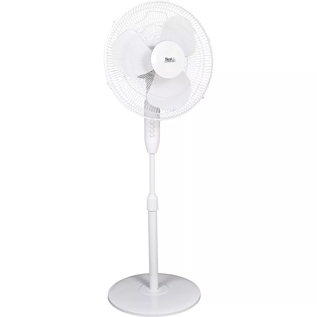 Best Comfort 16 In. 3-Speed Extends to 49 In. H. White Oscillating Pedestal Fan