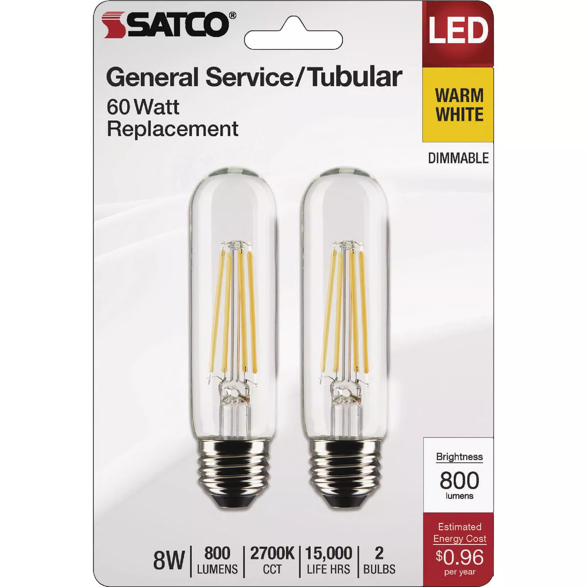 Satco 60W Equivalent T10 Medium Base 2700K Clear LED Bulb (2-Pack) - photo 2