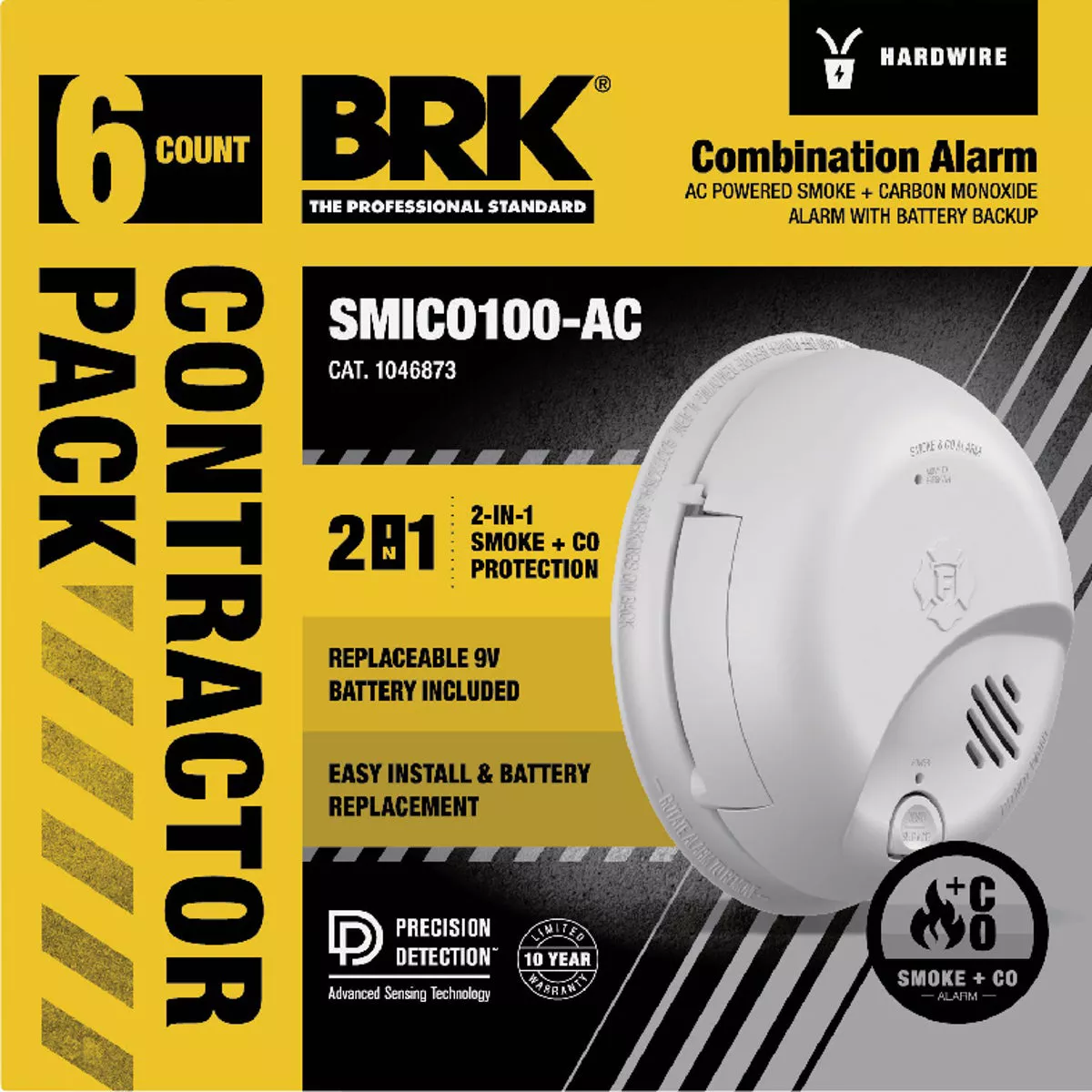 BRK SMICO100-AC 2-in-1 Interconnect Hardwire Ionization Smoke & Carbon Monoxide Alarm (6-Pack)