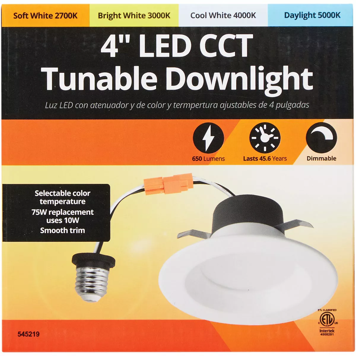 4 In. Retrofit IC Rated White LED CCT Tunable Downlight with Smooth Trim, 650 Lm. - photo 2