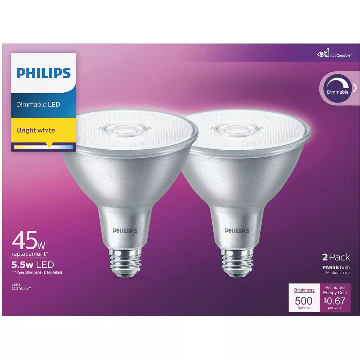 Philips 45W Equivalent Bright White PAR38 Medium Indoor/Outdoor LED Floodlight Light Bulb (2-Pack) - photo 2