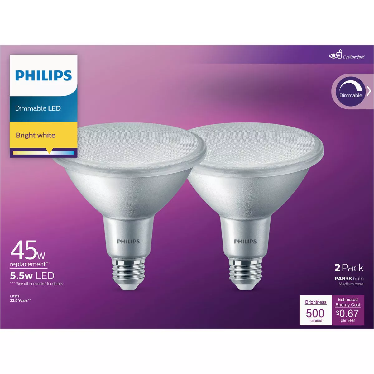 Philips 45W Equivalent Bright White PAR38 Medium Dimmable LED Floodlight Light Bulb (2-Pack) - photo 2