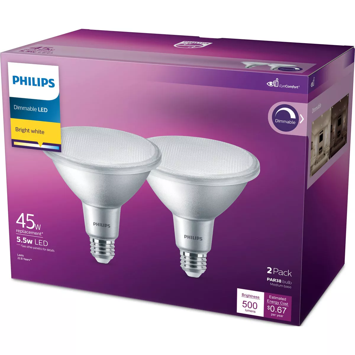 Philips 45W Equivalent Bright White PAR38 Medium Dimmable LED Floodlight Light Bulb (2-Pack) - photo 4