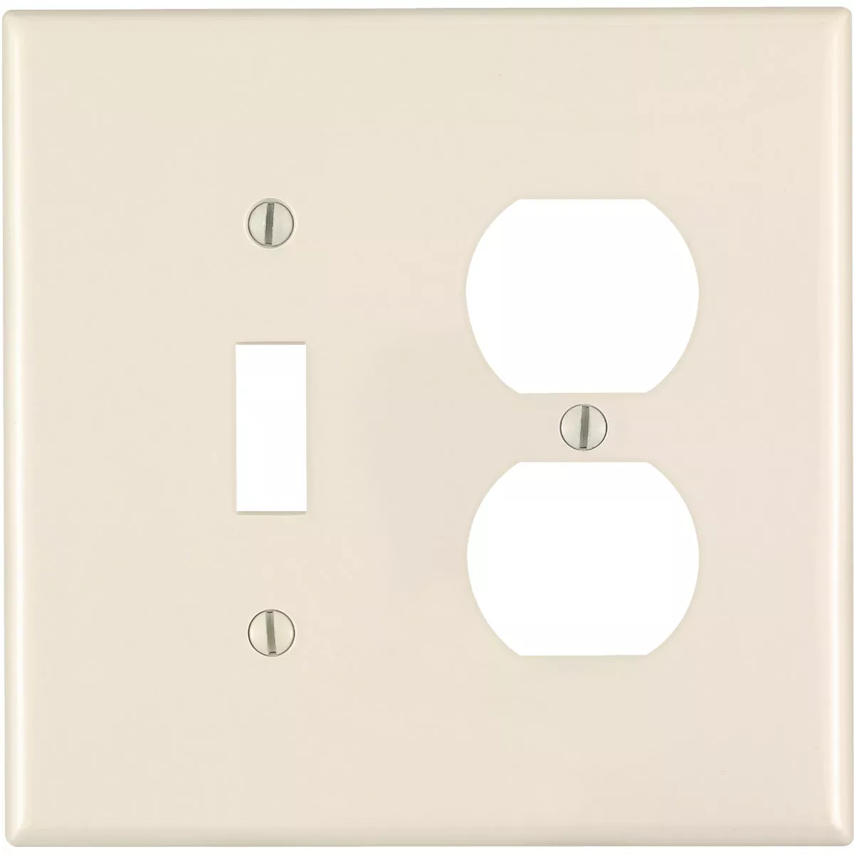 Leviton Mid-Way 2-Gang Thermoplastic Nylon Single Toggle/Duplex Outlet Wall Plate, Light Almond