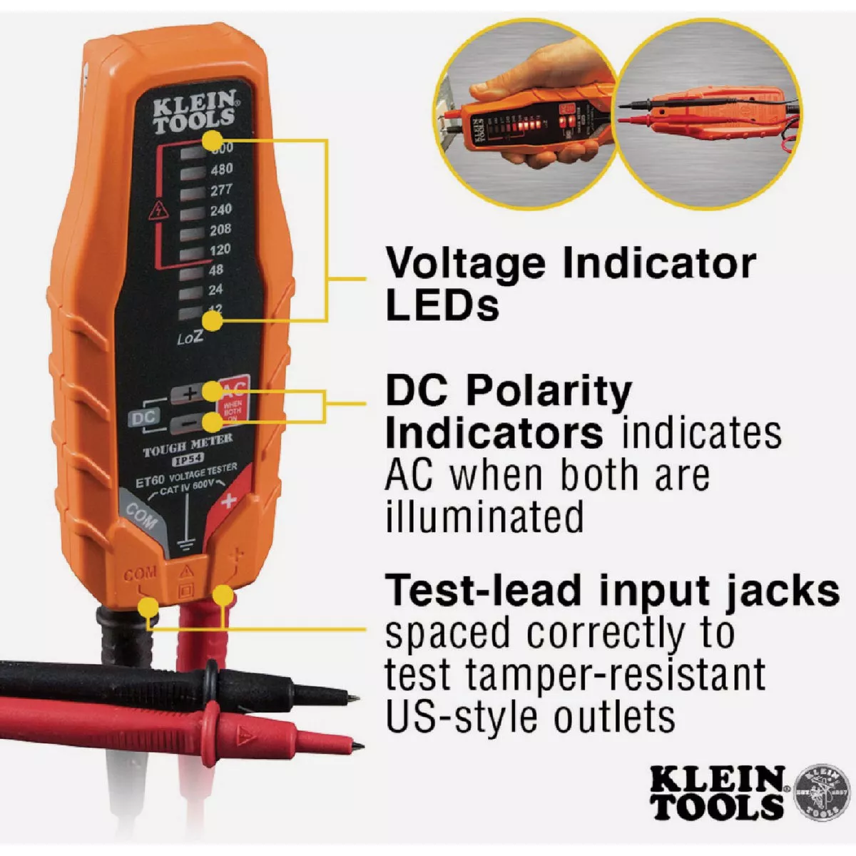 Klein 12 to 600V AC/DC Voltage Tester - photo 6