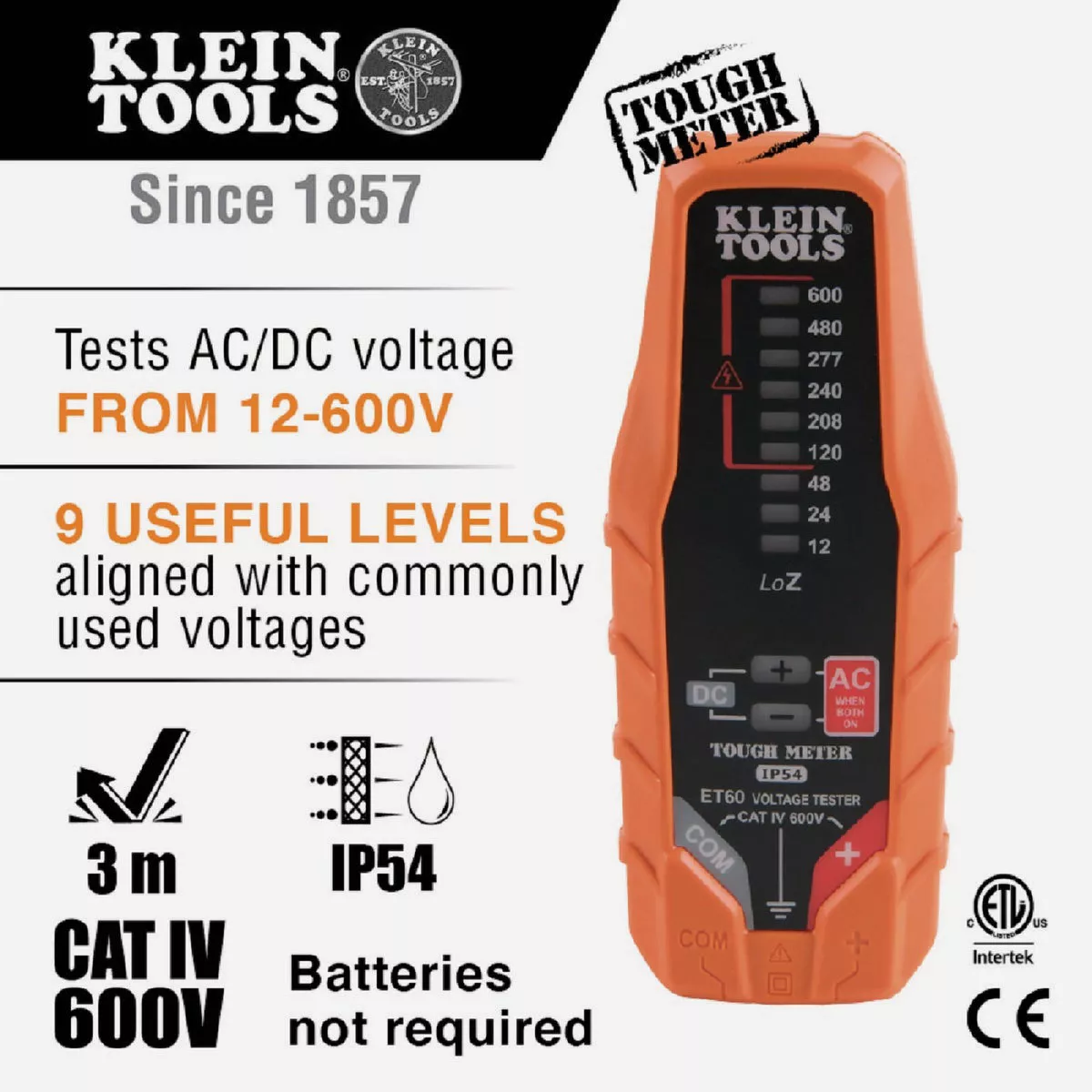 Klein 12 to 600V AC/DC Voltage Tester - photo 7