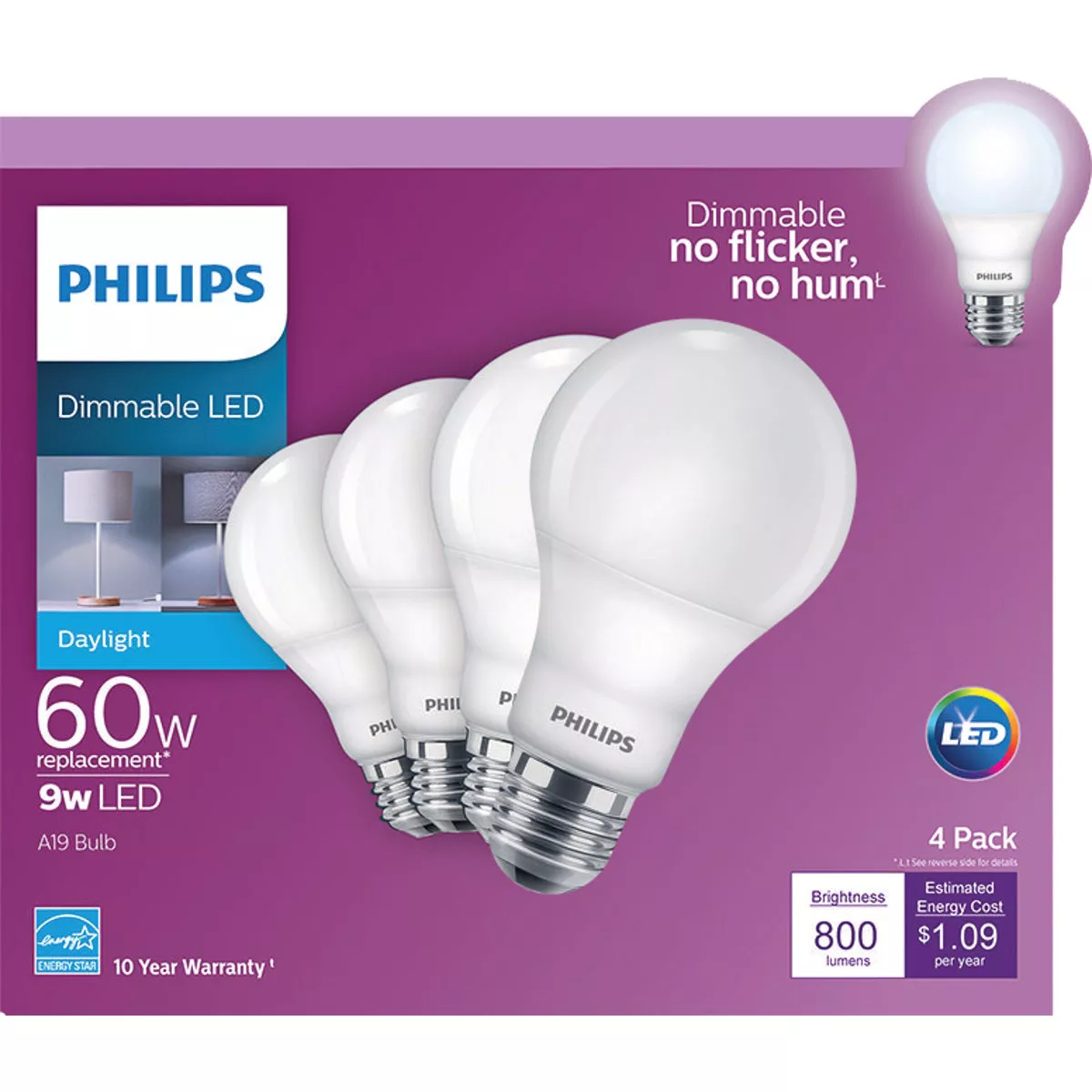 Philips 60W Equivalent Daylight A19 Medium Dimmable LED Light Bulb (4-Pack) - photo 2