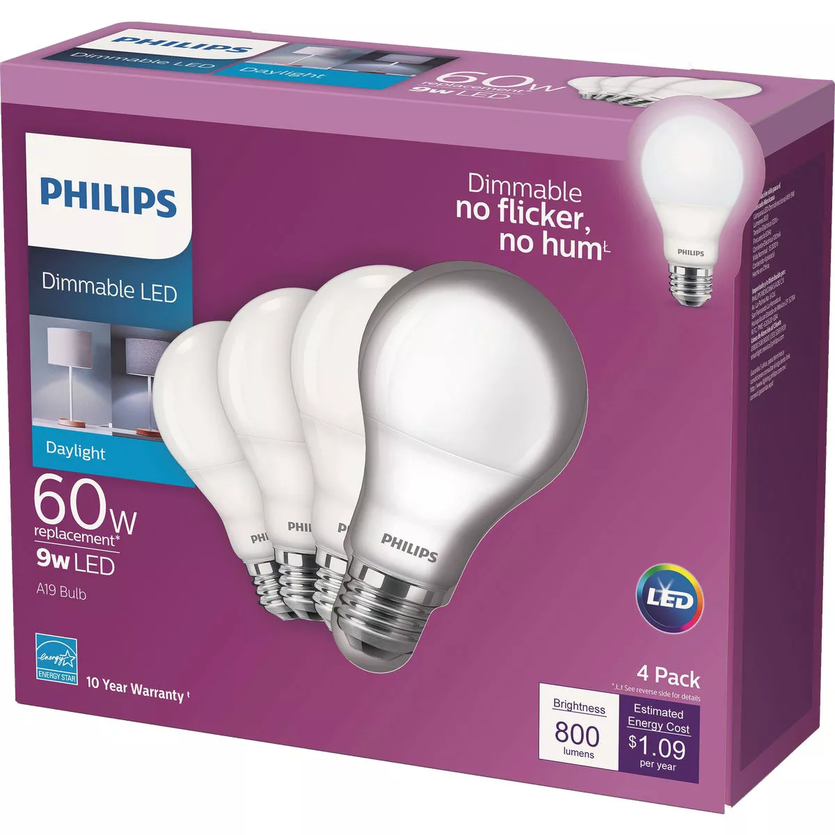Philips 60W Equivalent Daylight A19 Medium Dimmable LED Light Bulb (4-Pack) - photo 4