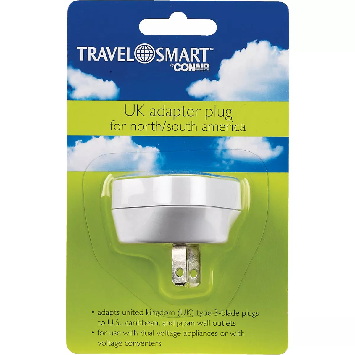 Conair Travel Smart 3-Blade Combination UK Plug Adapter, North America/South America/Caribbean/Japan - photo 2