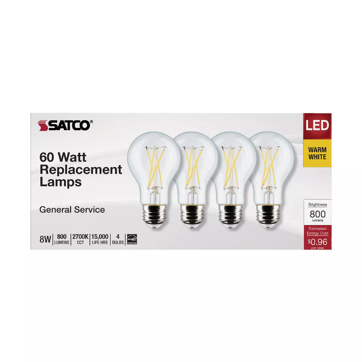 Satco 60W Equivalent Warm White A19 Medium Clear Dimmable LED Light Bulb (4-Pack) - photo 4