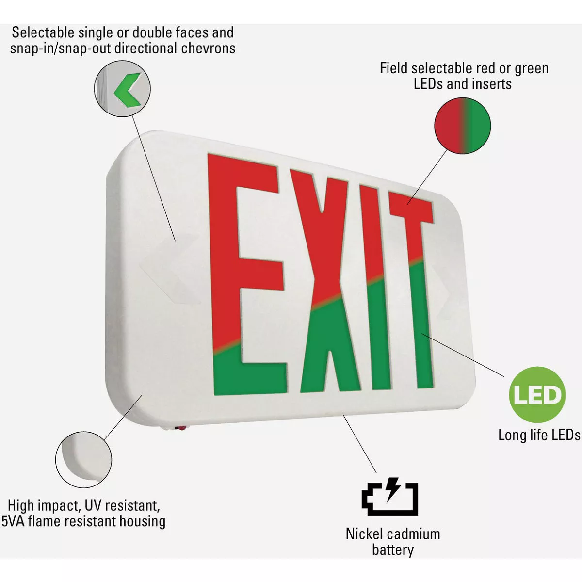 Sure-Lites Red/Green Selectable Lettering Polycarbonate LED Exit Sign - photo 4