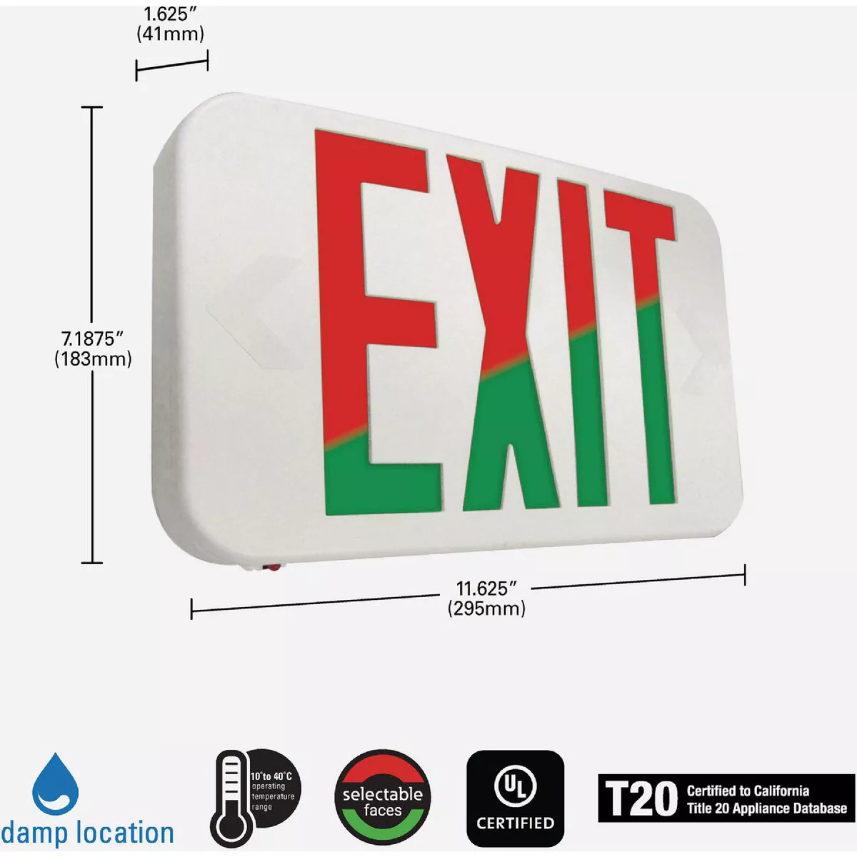 Sure-Lites Red/Green Selectable Lettering Polycarbonate LED Exit Sign - photo 2
