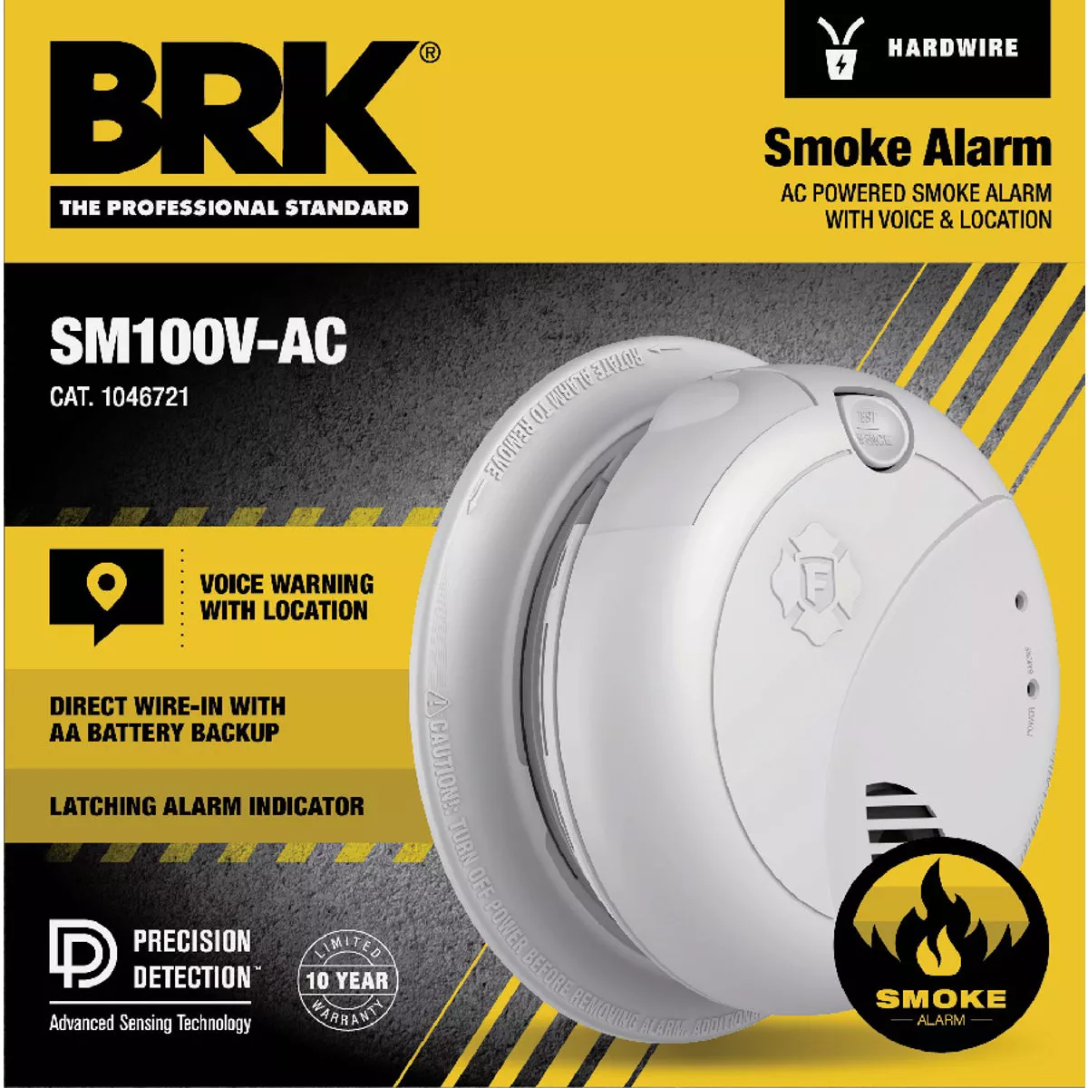 BRK SM100V-AC Interconnect Hardwired Photoelectric Smoke Alarm with Voice Alerts