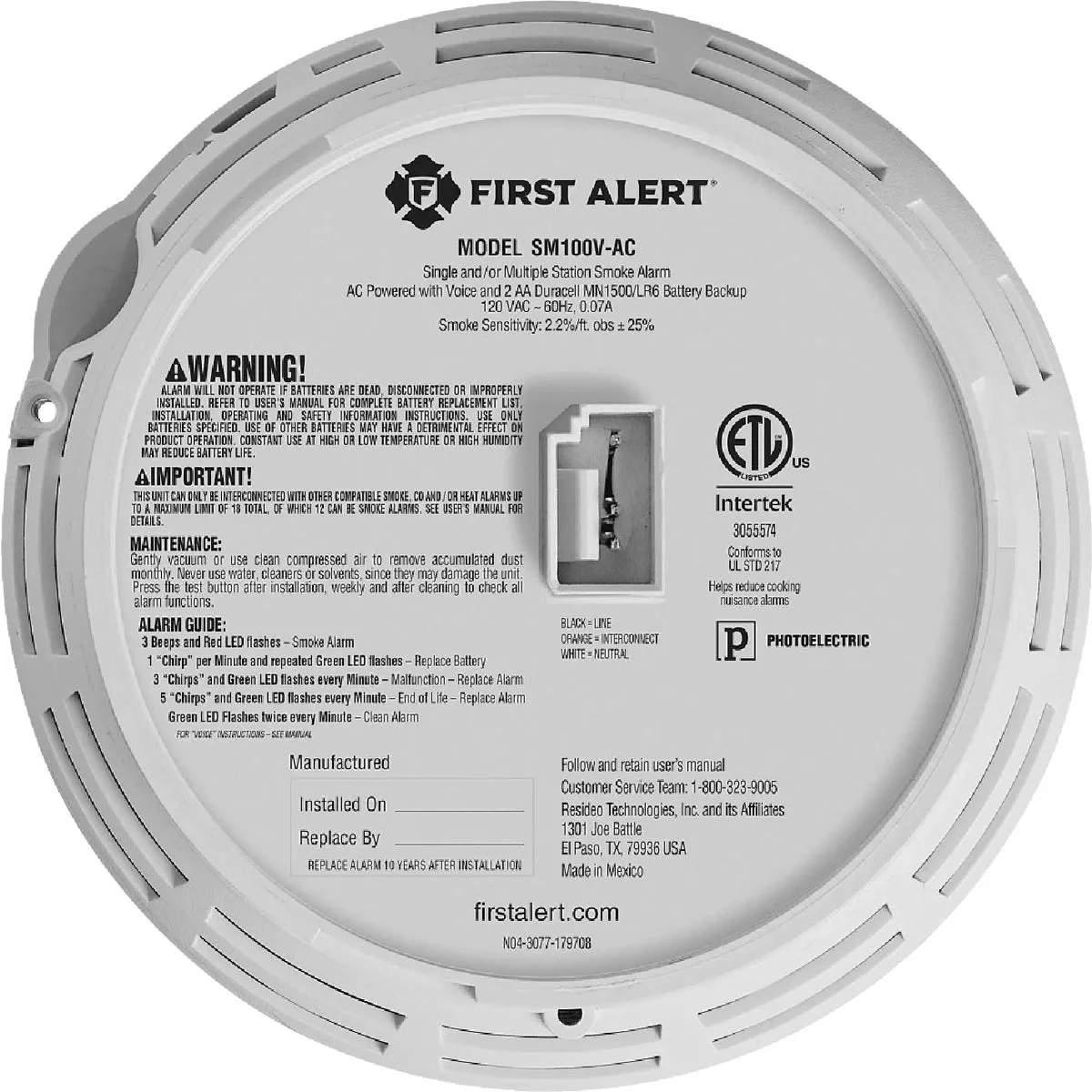 BRK SM100V-AC Interconnect Hardwired Photoelectric Smoke Alarm with Voice Alerts - photo 6