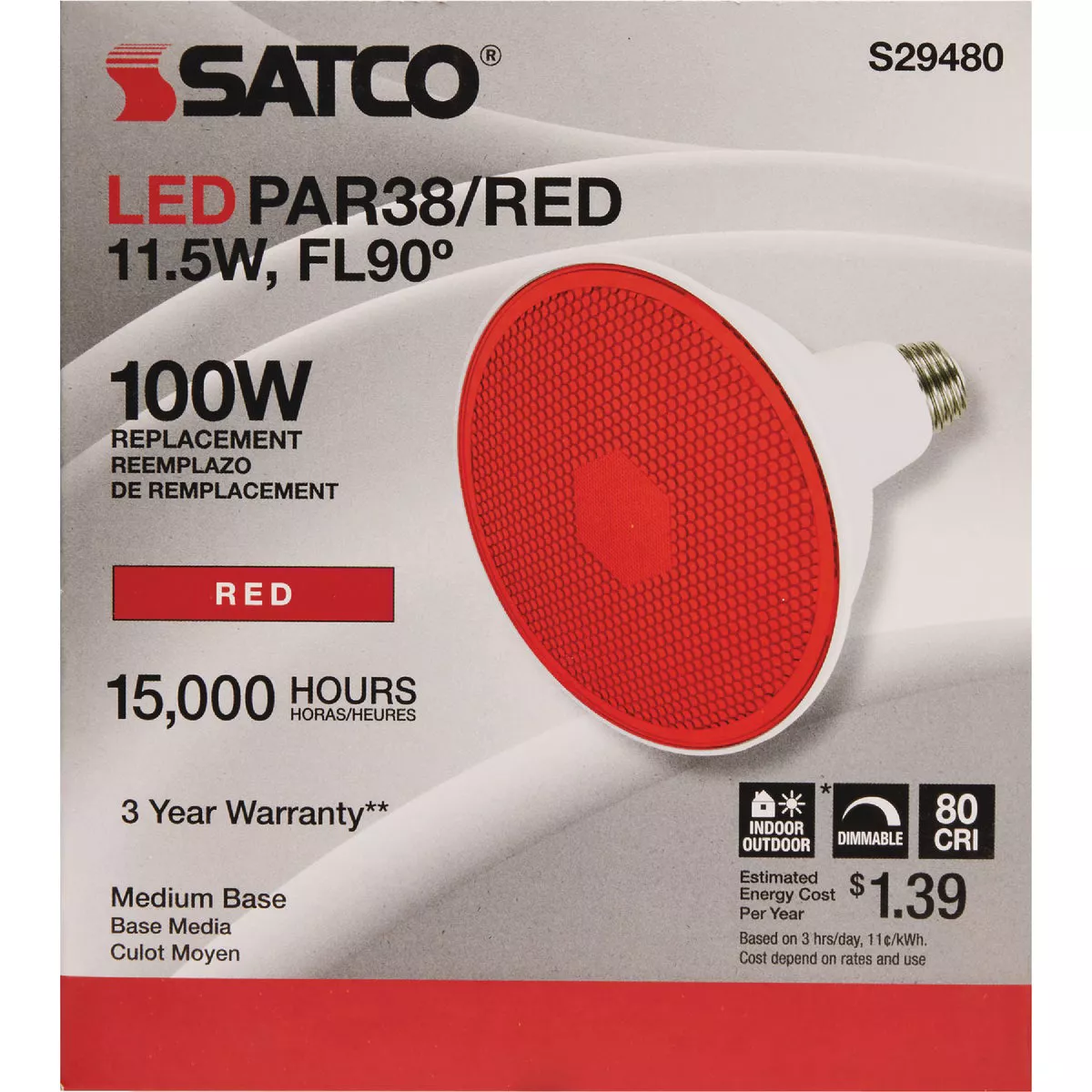 Satco 100W Equivalent PAR38 Medium Base Red LED Light Bulb - photo 2