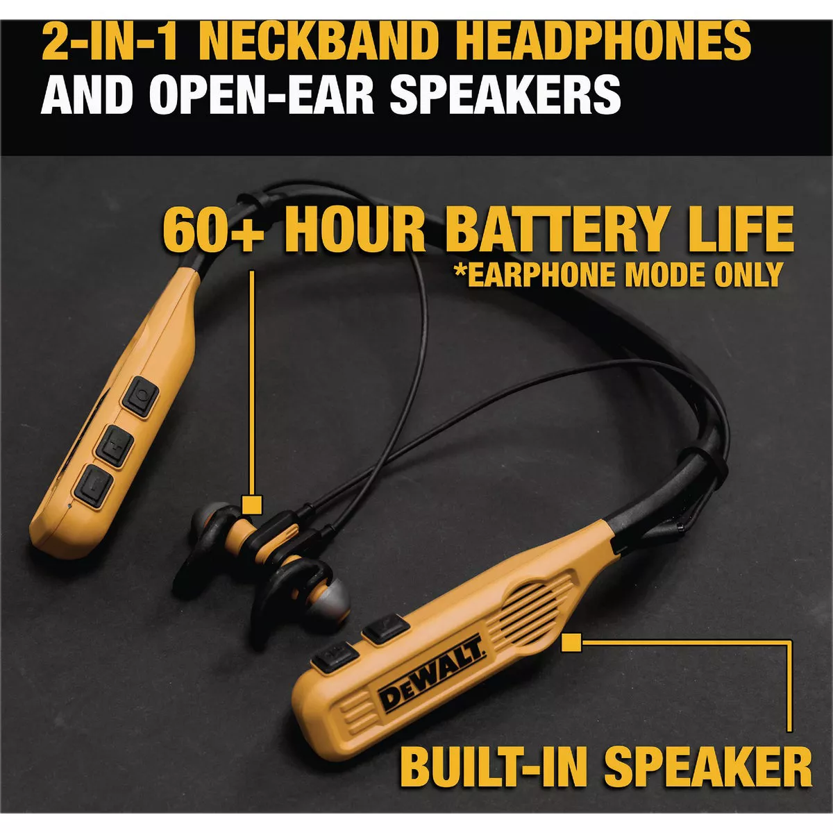 DEWALT Bluetooth Jobsite Pro Max Neckband Earphones with Speakers