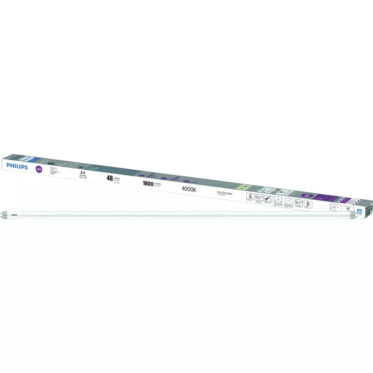 Philips Ballast Bypass 32W Equivalent 48 In. Cool White T8 Bi-Pin LED Tube Light Bulb (2-Pack)