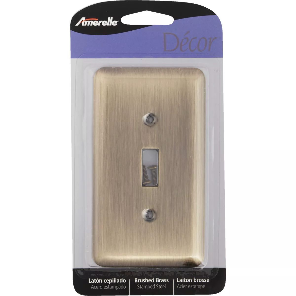 Amerelle 1-Gang Stamped Steel Toggle Switch Wall Plate, Brushed Brass - photo 2