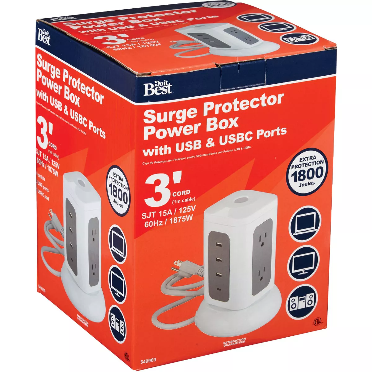 Do it Best 6-Outlet/3-USB 1800J White Surge Protector with 3 Ft. Cord - photo 2